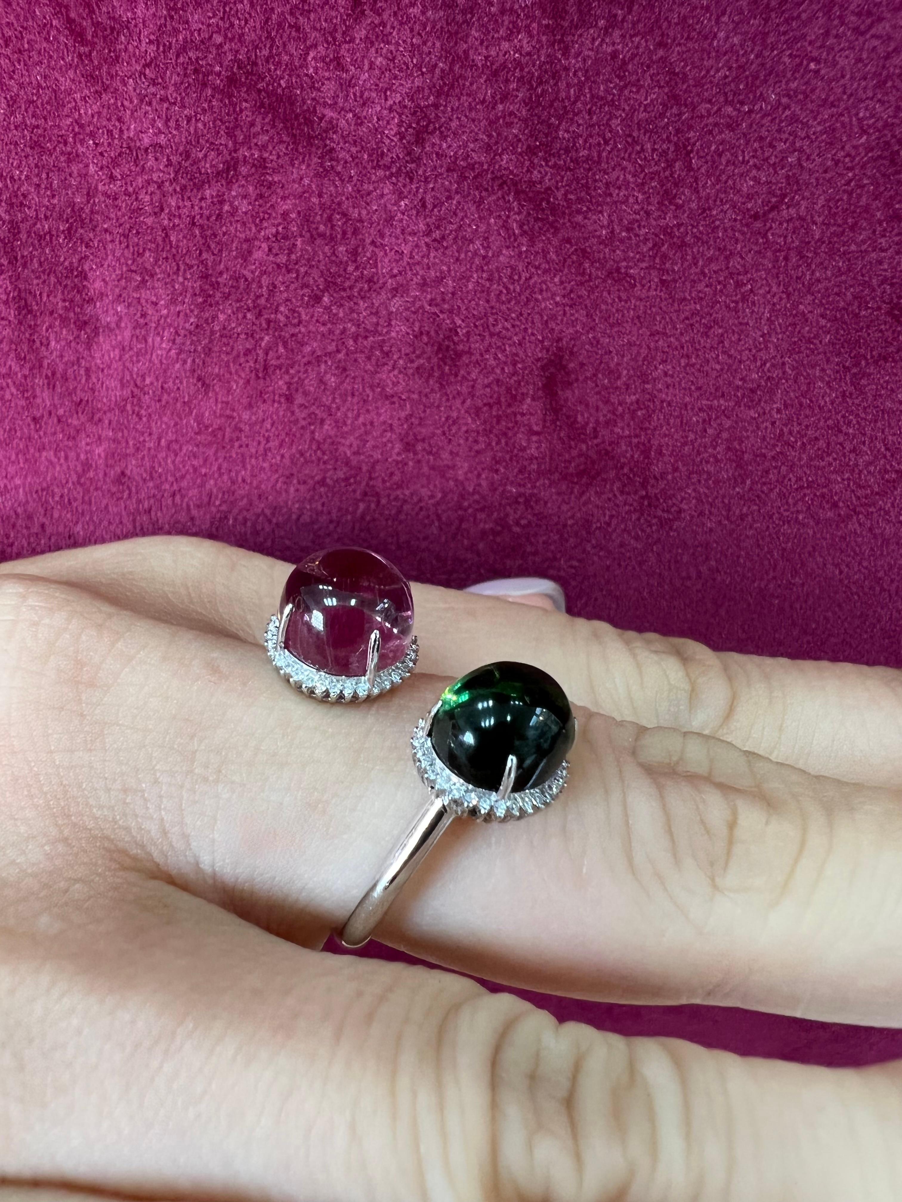 Certified Natural Green & Pink Tourmaline Diamond Bypass Cocktail Ring For Sale 6