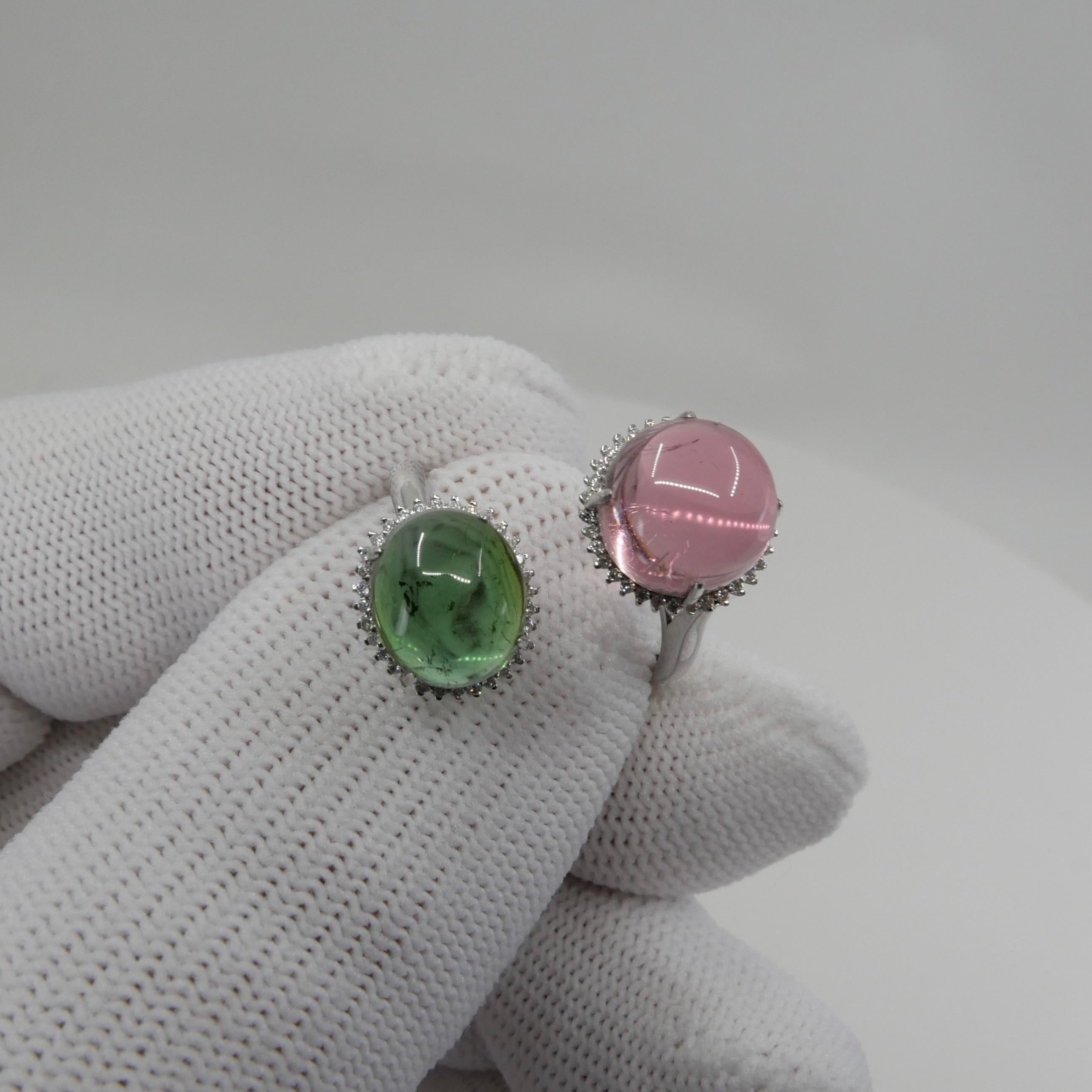 Certified Natural Green & Pink Tourmaline Diamond Bypass Cocktail Ring For Sale 7