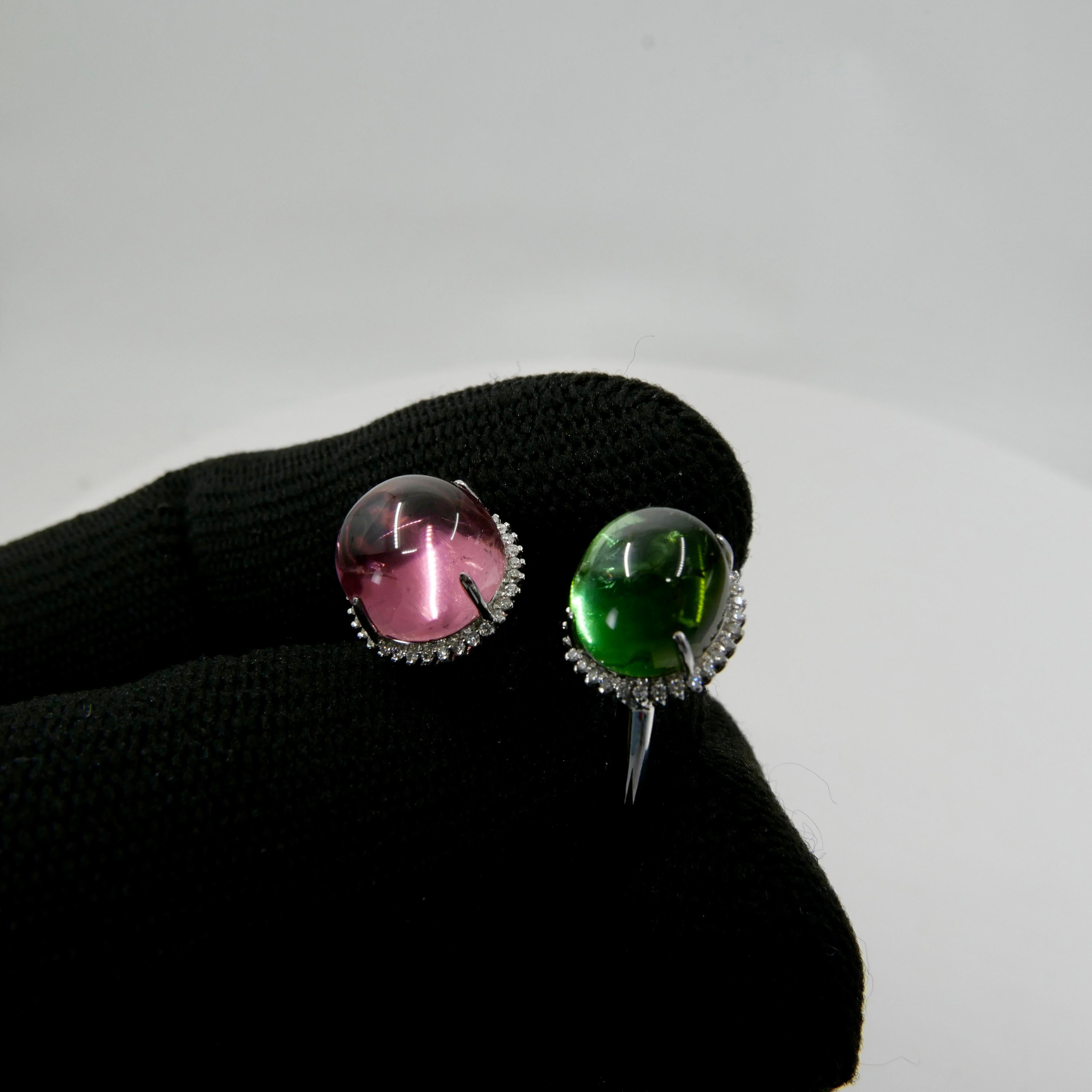 Certified Natural Green & Pink Tourmaline Diamond Bypass Cocktail Ring For Sale 10