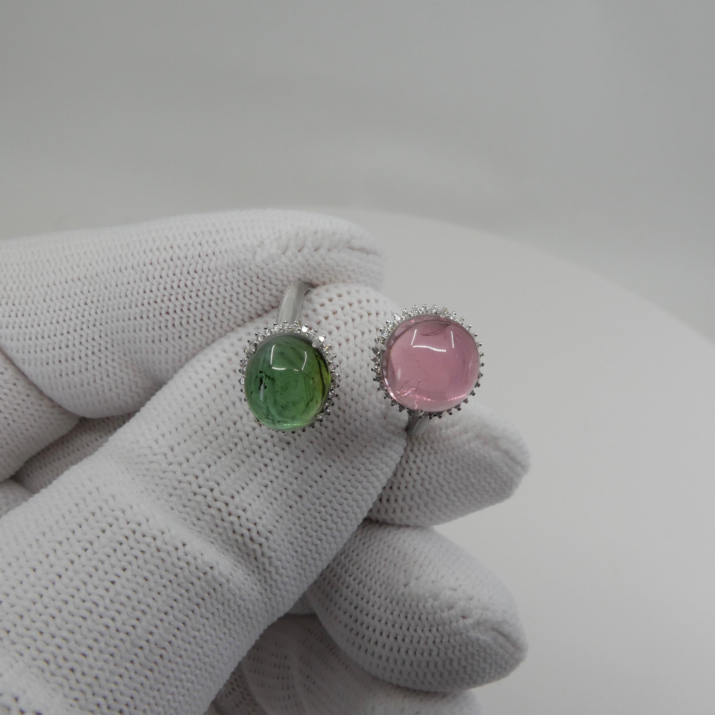Certified Natural Green & Pink Tourmaline Diamond Bypass Cocktail Ring For Sale 12