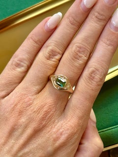 Certified Natural Green Sapphire Signet Ring