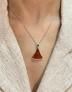 Certified Natural Icy Apple Green, Icy Red Jade & Diamond Pendant Drop Necklace
