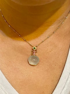 Certified Natural Icy Jade 16mm x 13.8mm & Diamond Pendant. Musical Lute!