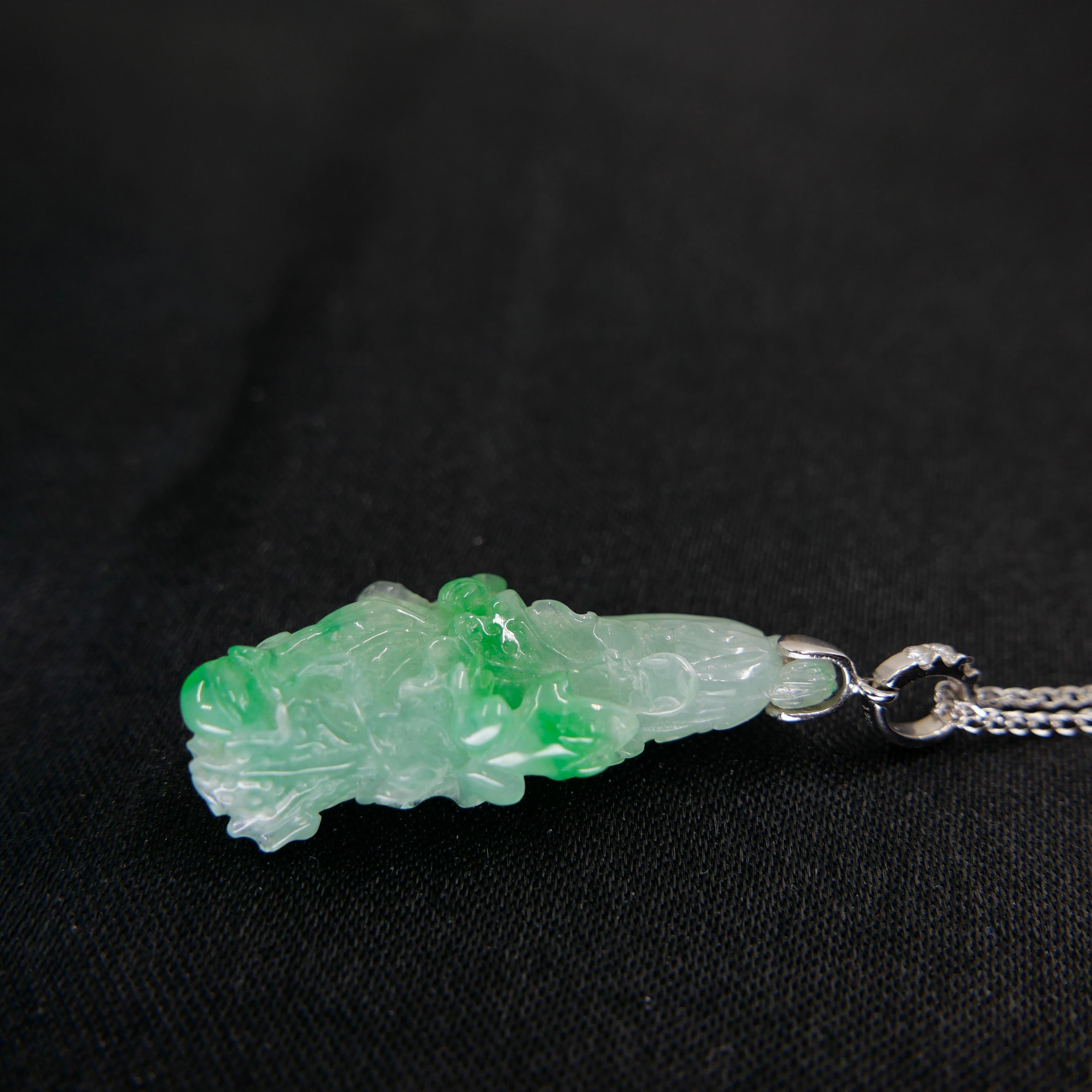 Pendentif en Jade Icy Cabbage certifié naturel. Fertilité et pureté Très transparent ! en vente 6
