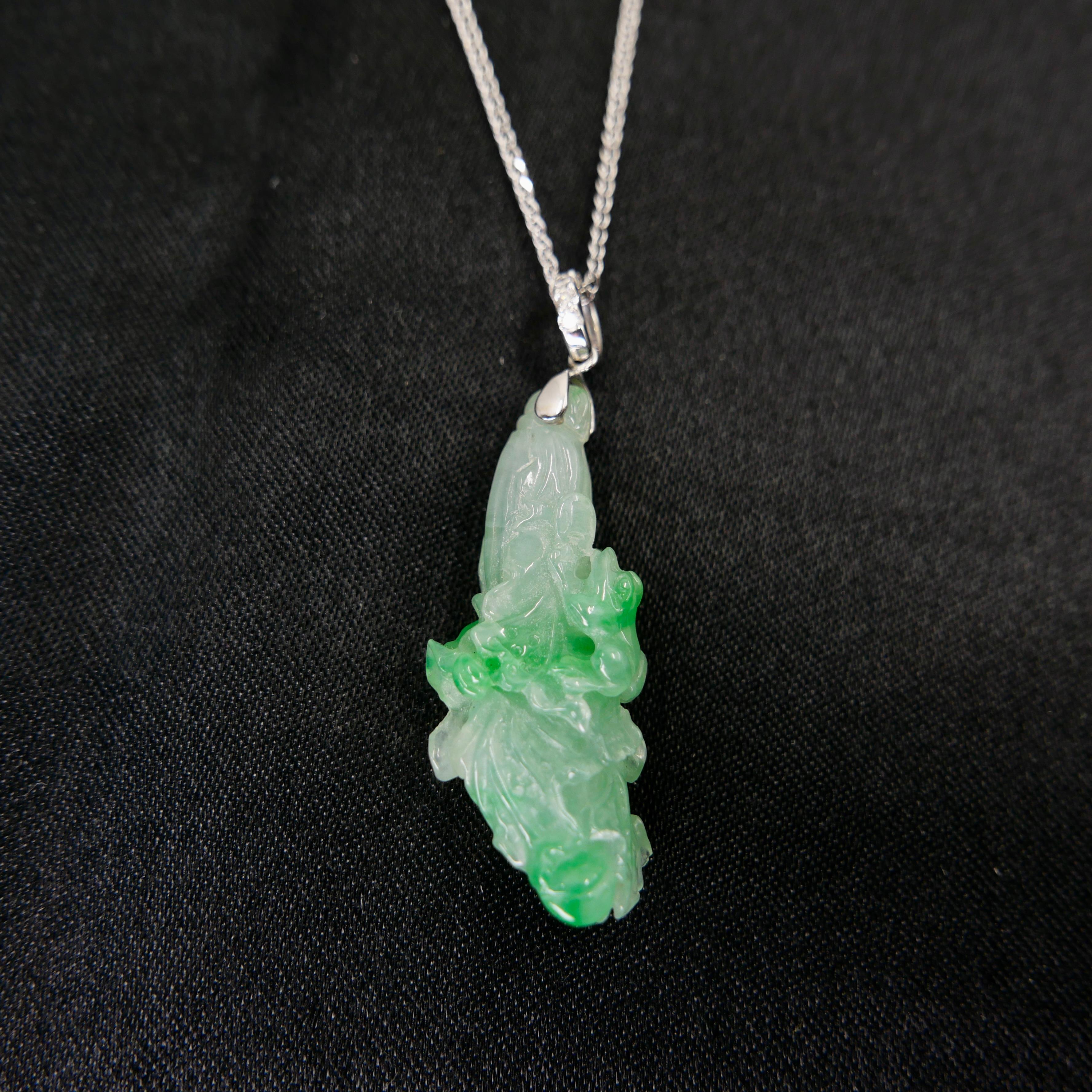 Pendentif en Jade Icy Cabbage certifié naturel. Fertilité et pureté Très transparent ! en vente 8