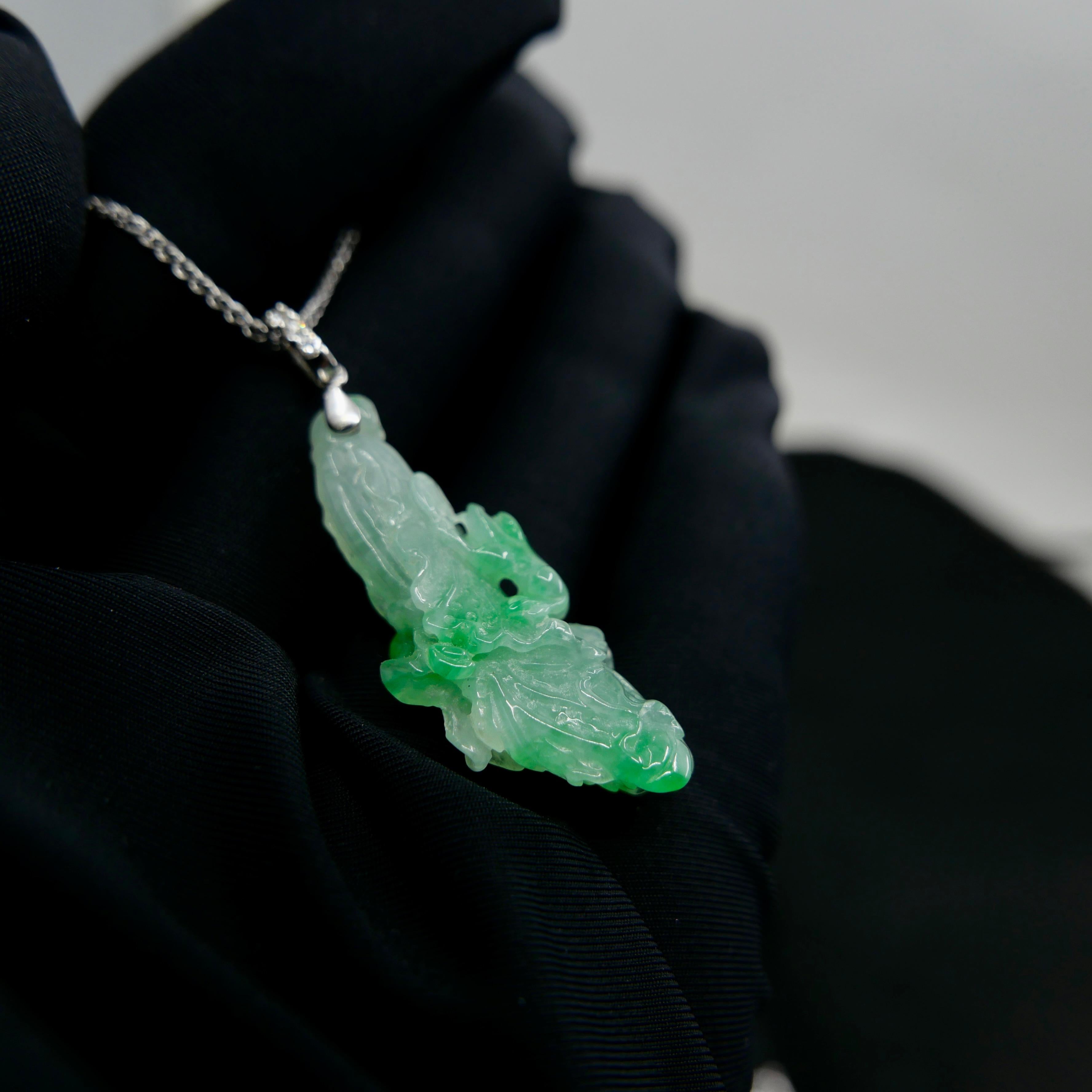 Pendentif en Jade Icy Cabbage certifié naturel. Fertilité et pureté Très transparent ! en vente 12