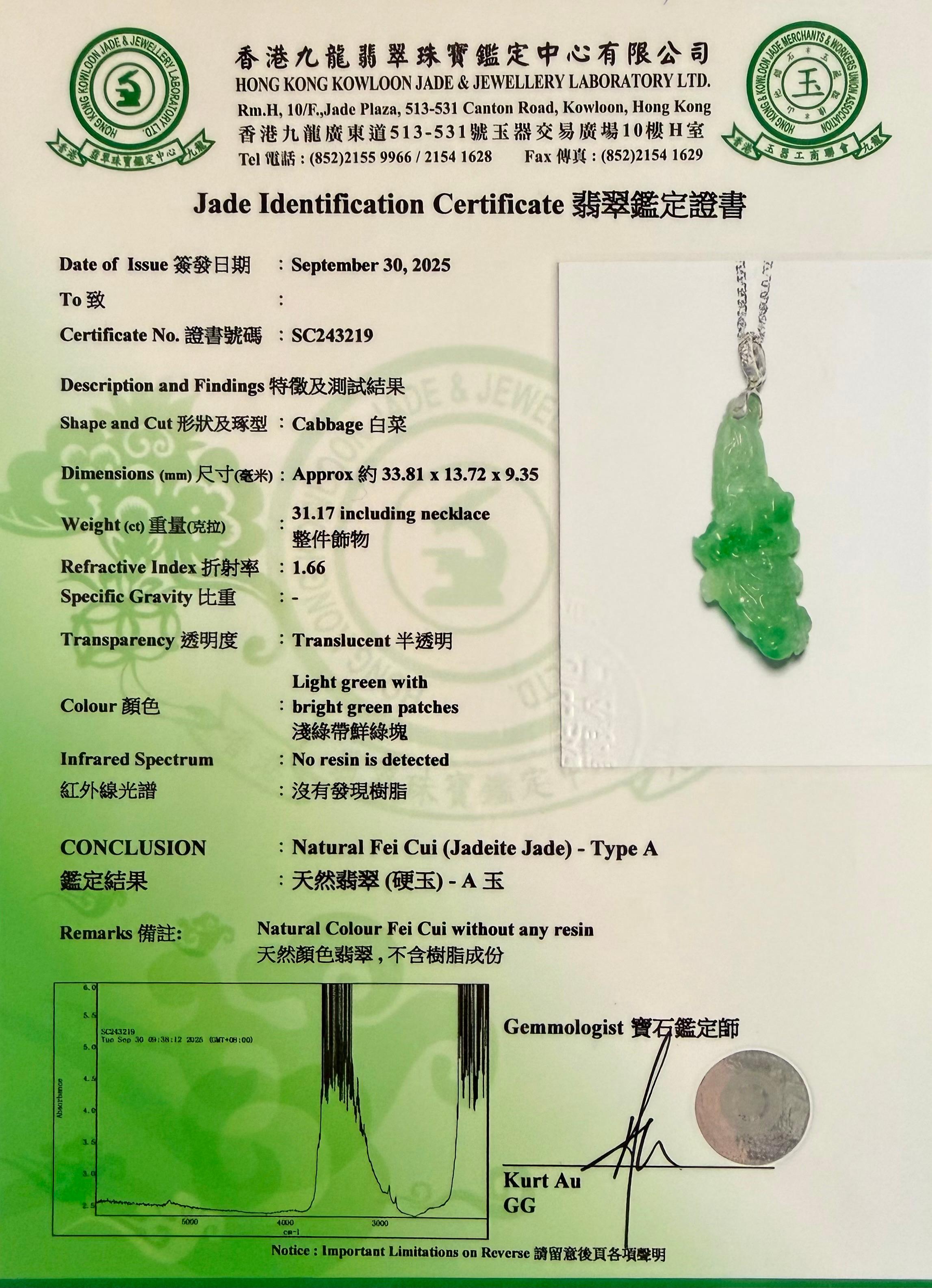 Pendentif en Jade Icy Cabbage certifié naturel. Fertilité et pureté Très transparent ! en vente 15