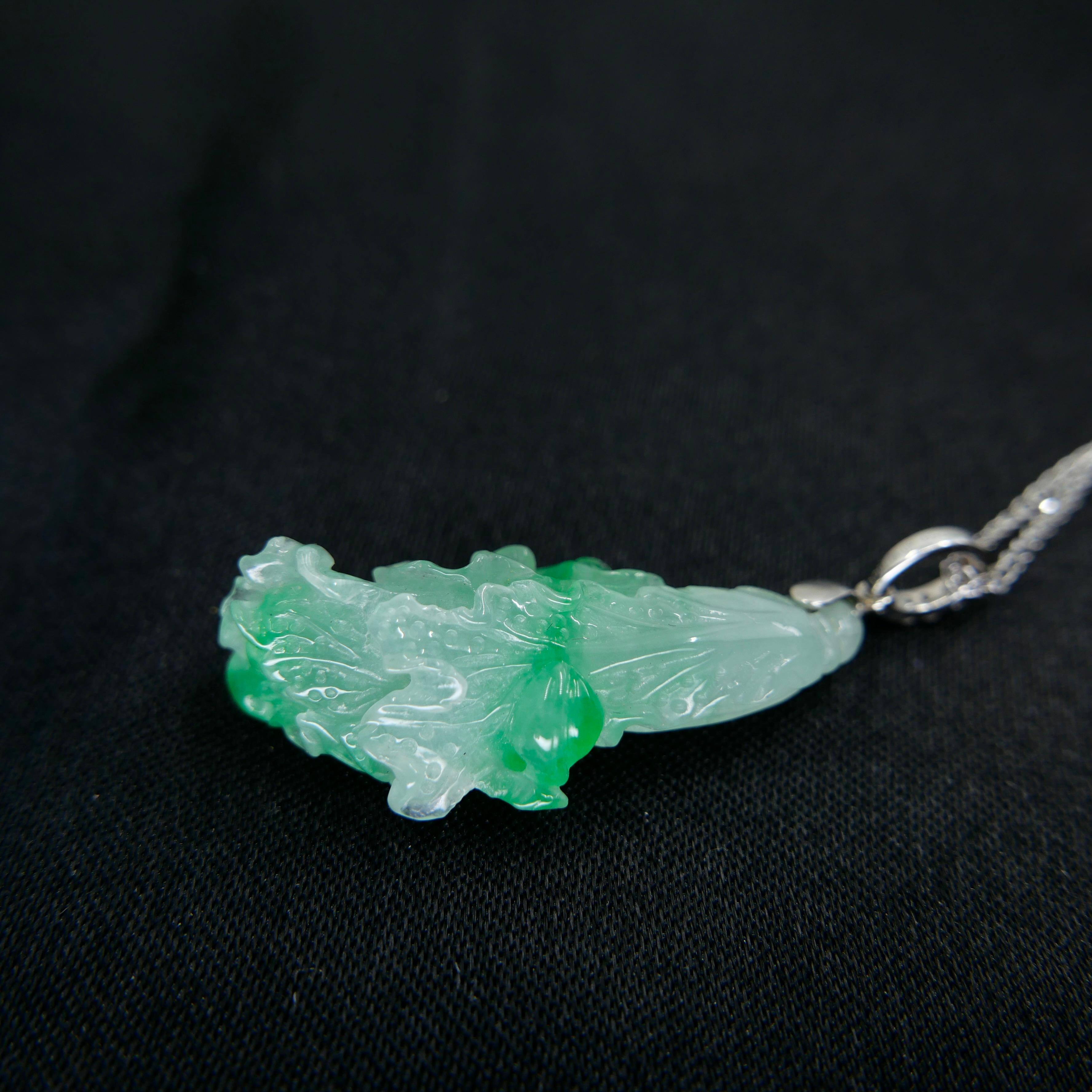 Taille grossière Pendentif en Jade Icy Cabbage certifié naturel. Fertilité et pureté Très transparent ! en vente