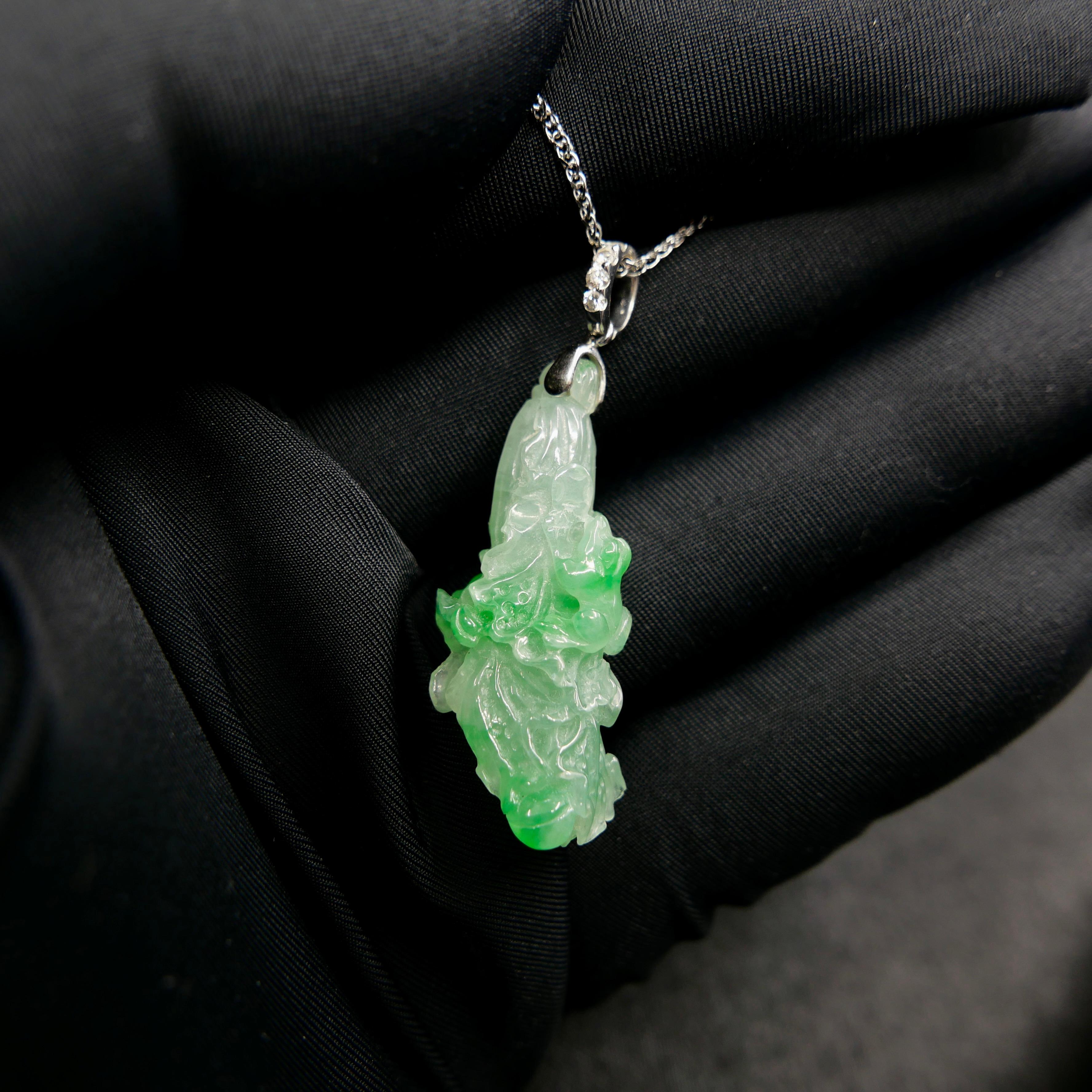 Pendentif en Jade Icy Cabbage certifié naturel. Fertilité et pureté Très transparent ! en vente 4
