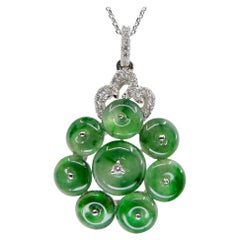 Certified Natural Icy Jade Discs & Diamond Pendant. High Translucency. Unique!