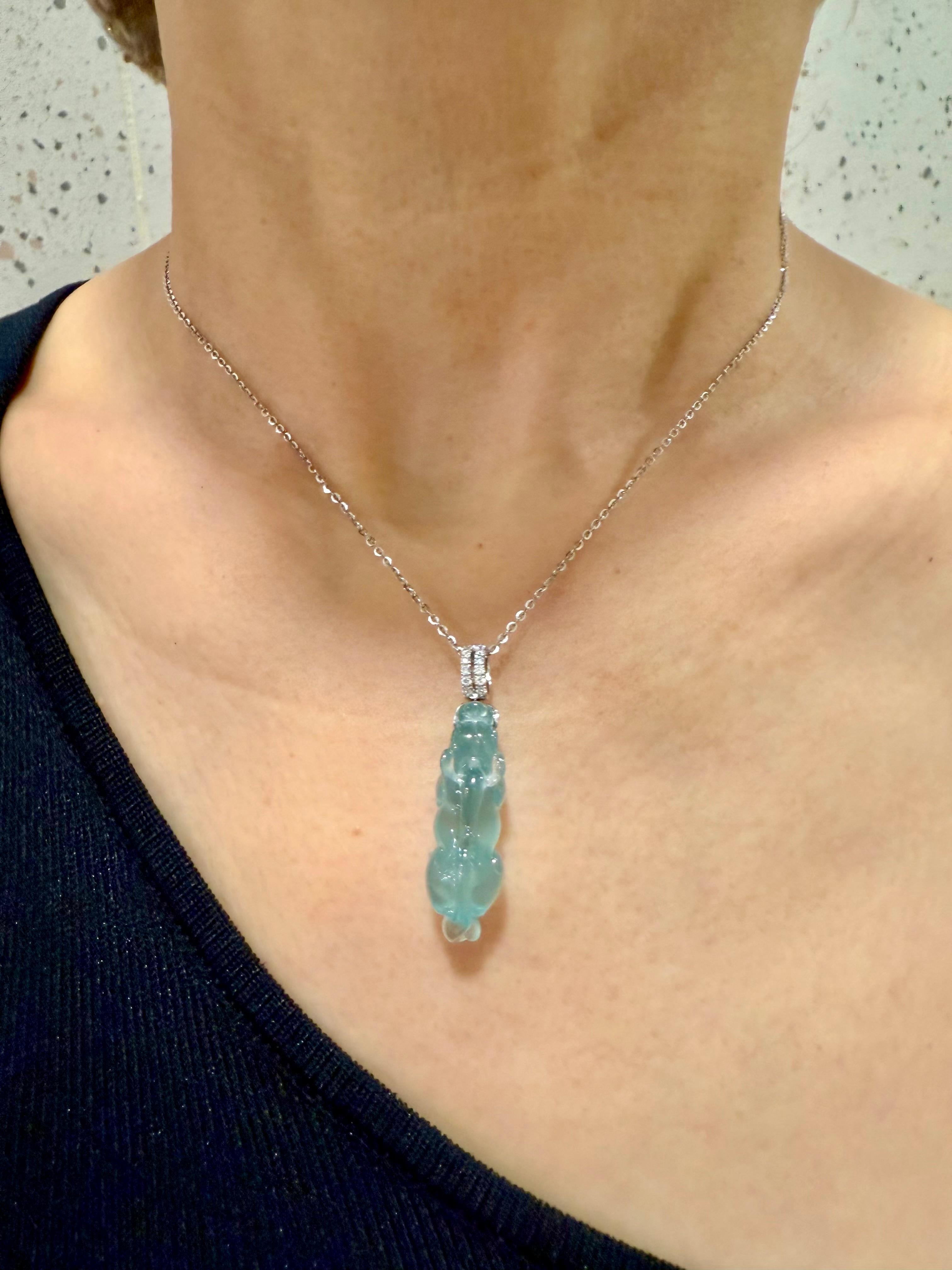 Certified Natural Icy Jade, Lucky Pi Xiu Pendant Necklace. Super Transparent! For Sale 3