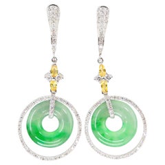 Pendientes de gota de jade y diamantes transparentes certificados, venas verde manzana