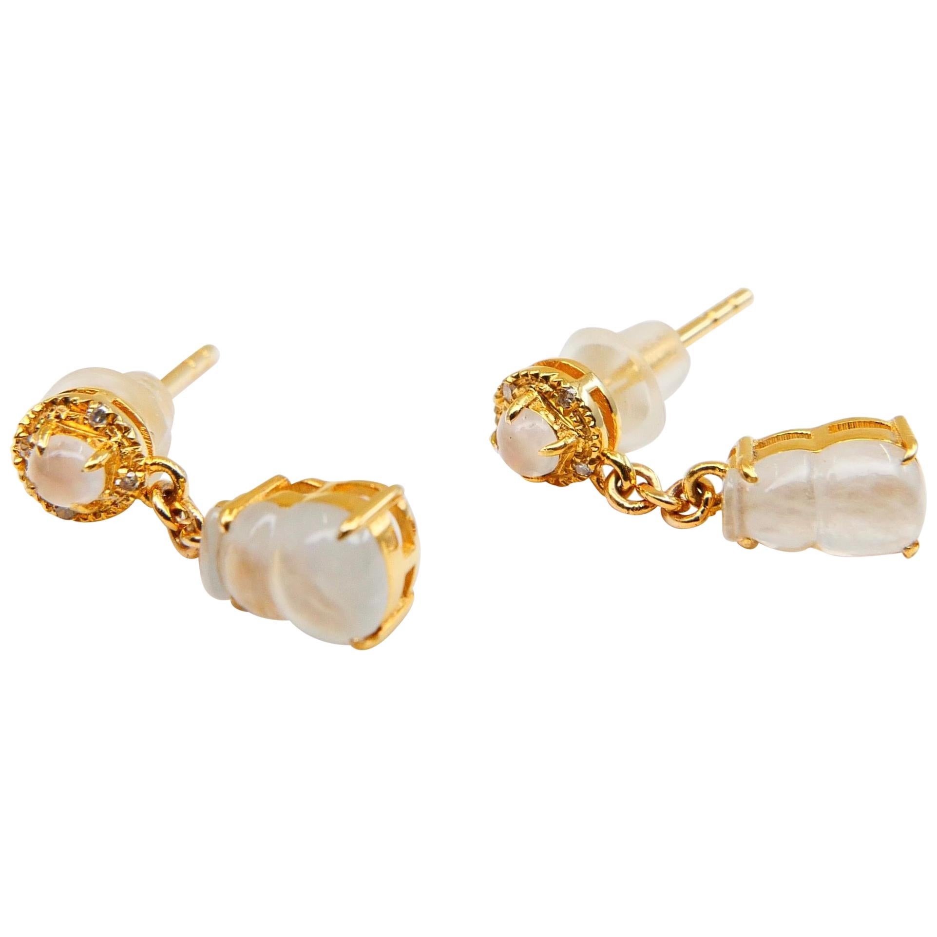 Zertifizierte Ohrringe aus natürlichem Icy Jadeit Jade Kürbis und Diamanten, geeignet für Kinder