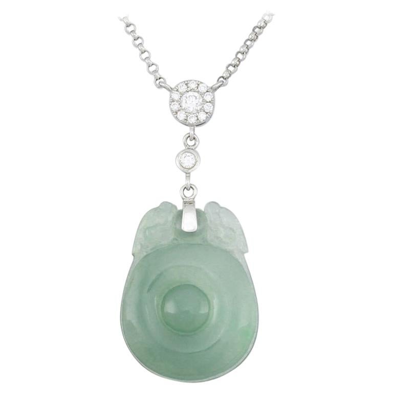 Certified Natural Icy Water Jade Carved Necklace For Sale
