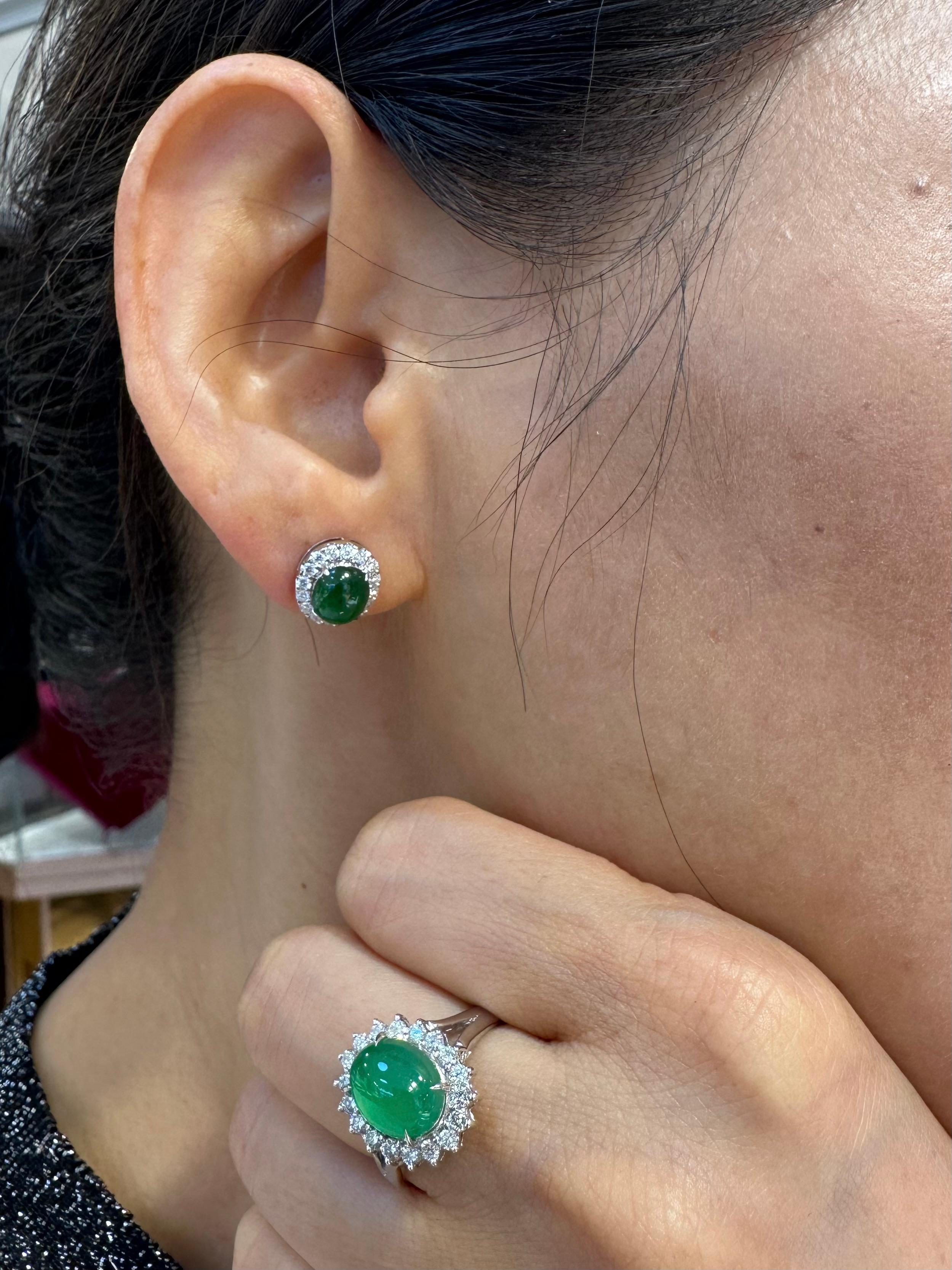 Certified Natural Imperial Jade Diamond Stud Earrings. Best Glowing Green  For Sale 5