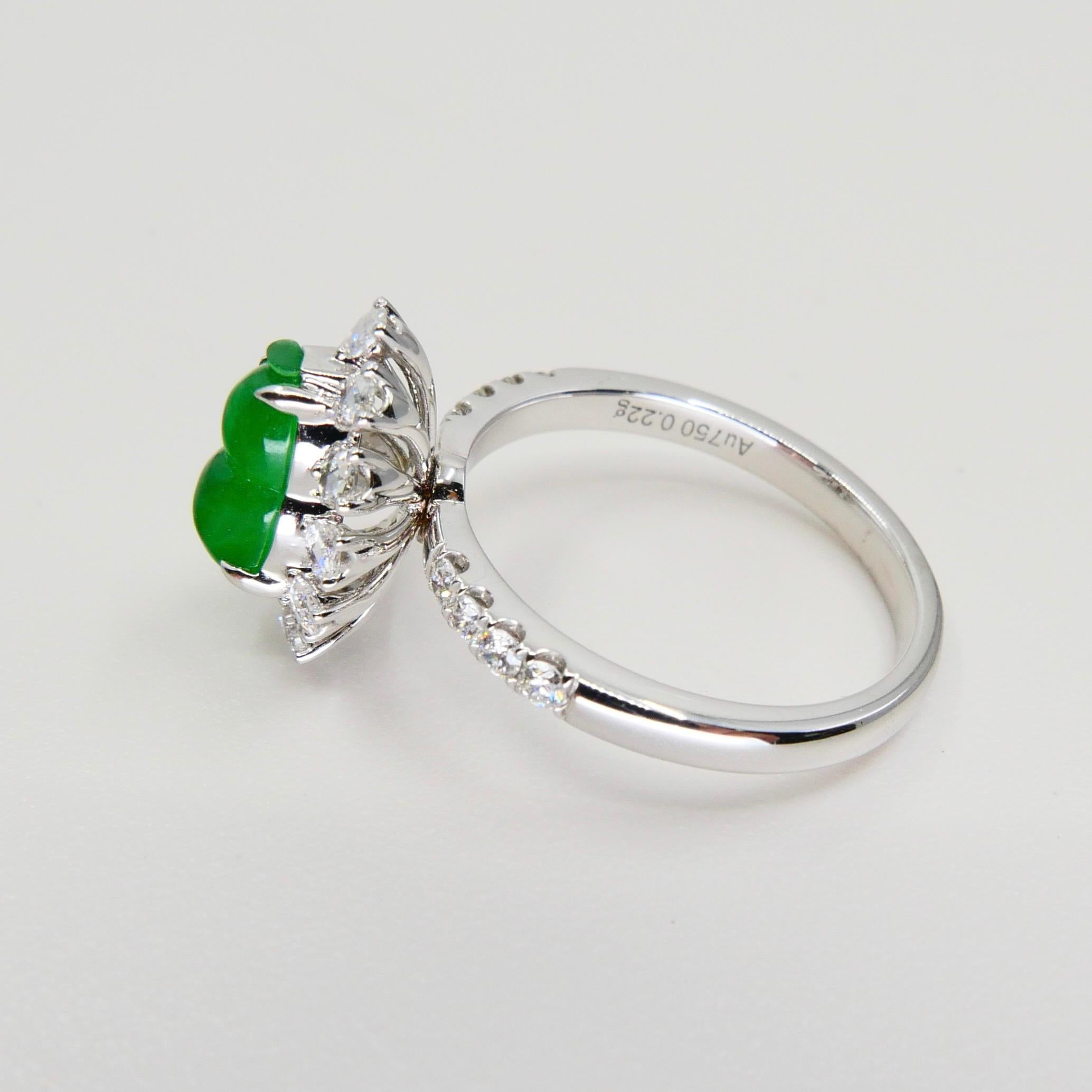 Certified Natural Imperial Jade Gourd & Diamond Cocktail Ring, Super Glow 5