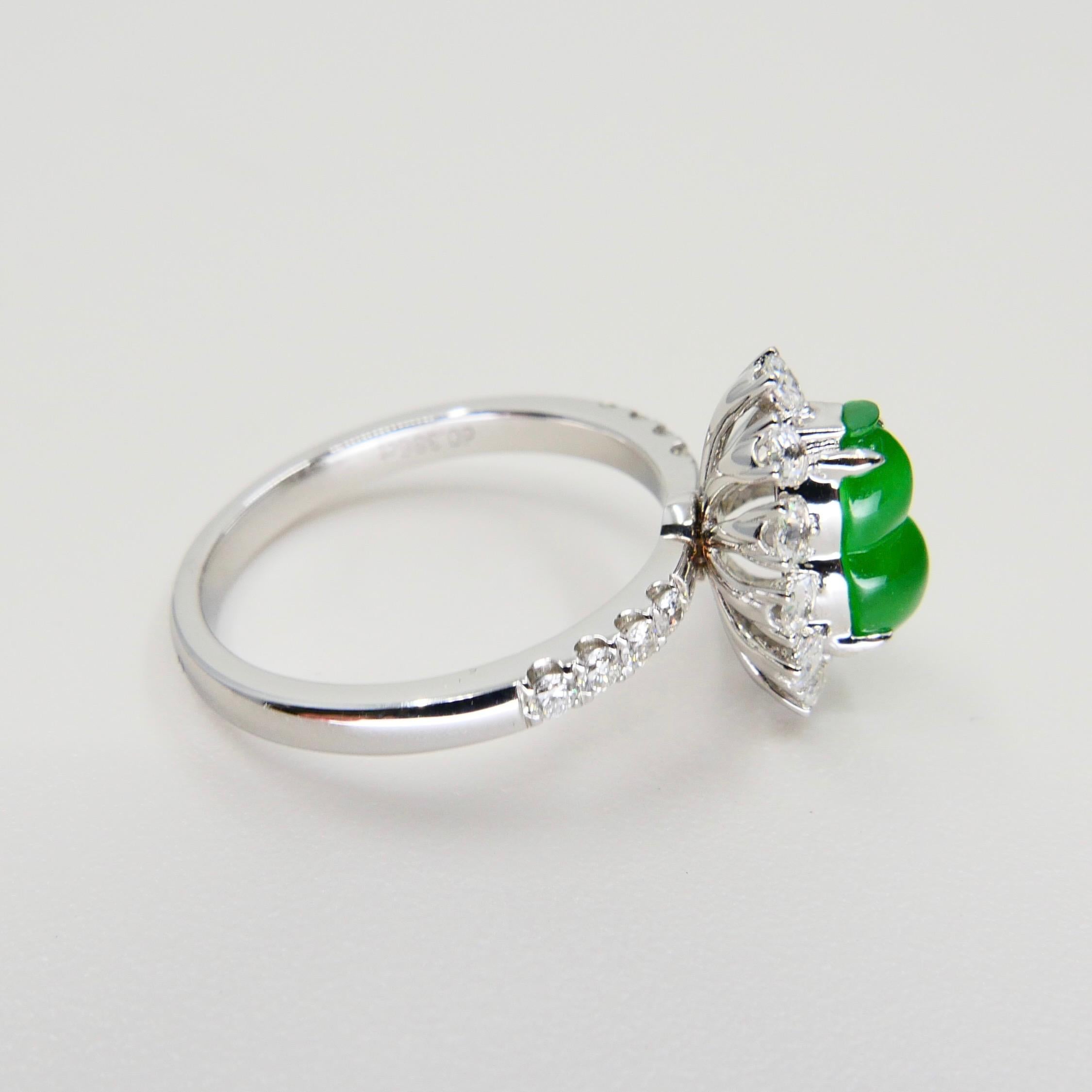 Certified Natural Imperial Jade Gourd & Diamond Cocktail Ring, Super Glow 6