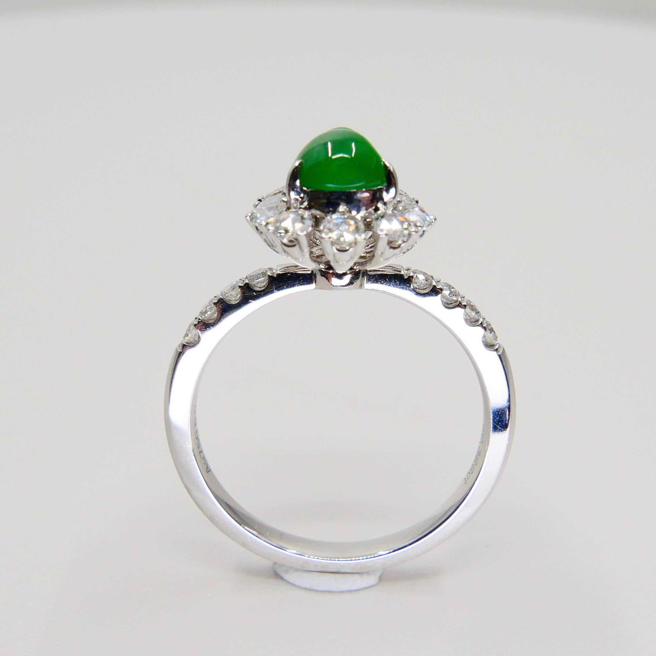 Certified Natural Imperial Jade Gourd & Diamond Cocktail Ring, Super Glow 2