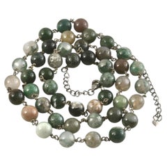 Certified Natural indian agate beads hand linked silver 28.5" long necklace