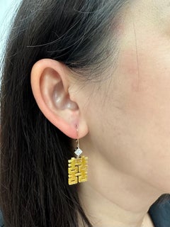 Certified Rare Natural Yellow Jade & Diamond Earrings, Double Happiness! 19mm