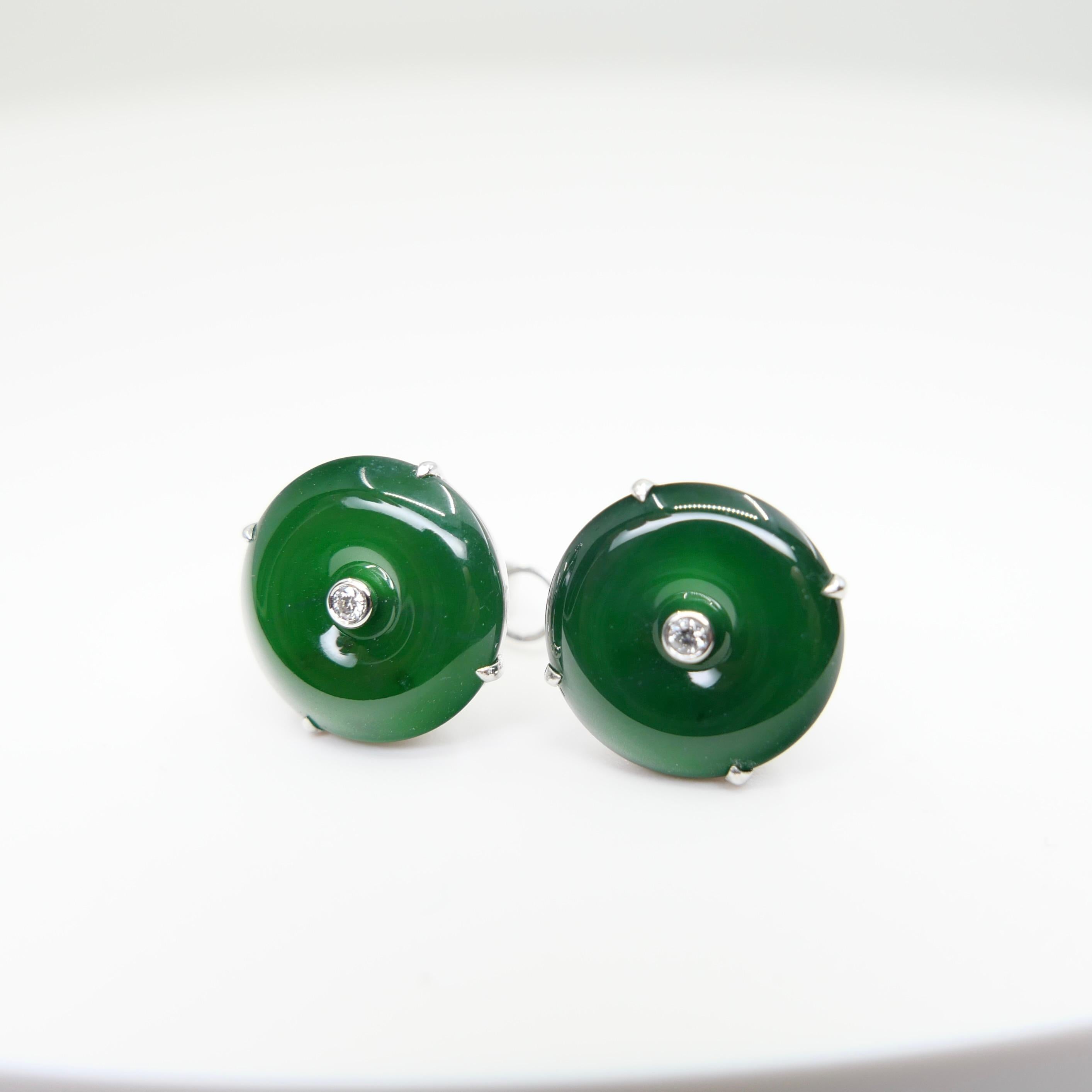 Clous d'oreilles en jade naturel certifié et diamants. Couleur verte impériale véritable en vente 8