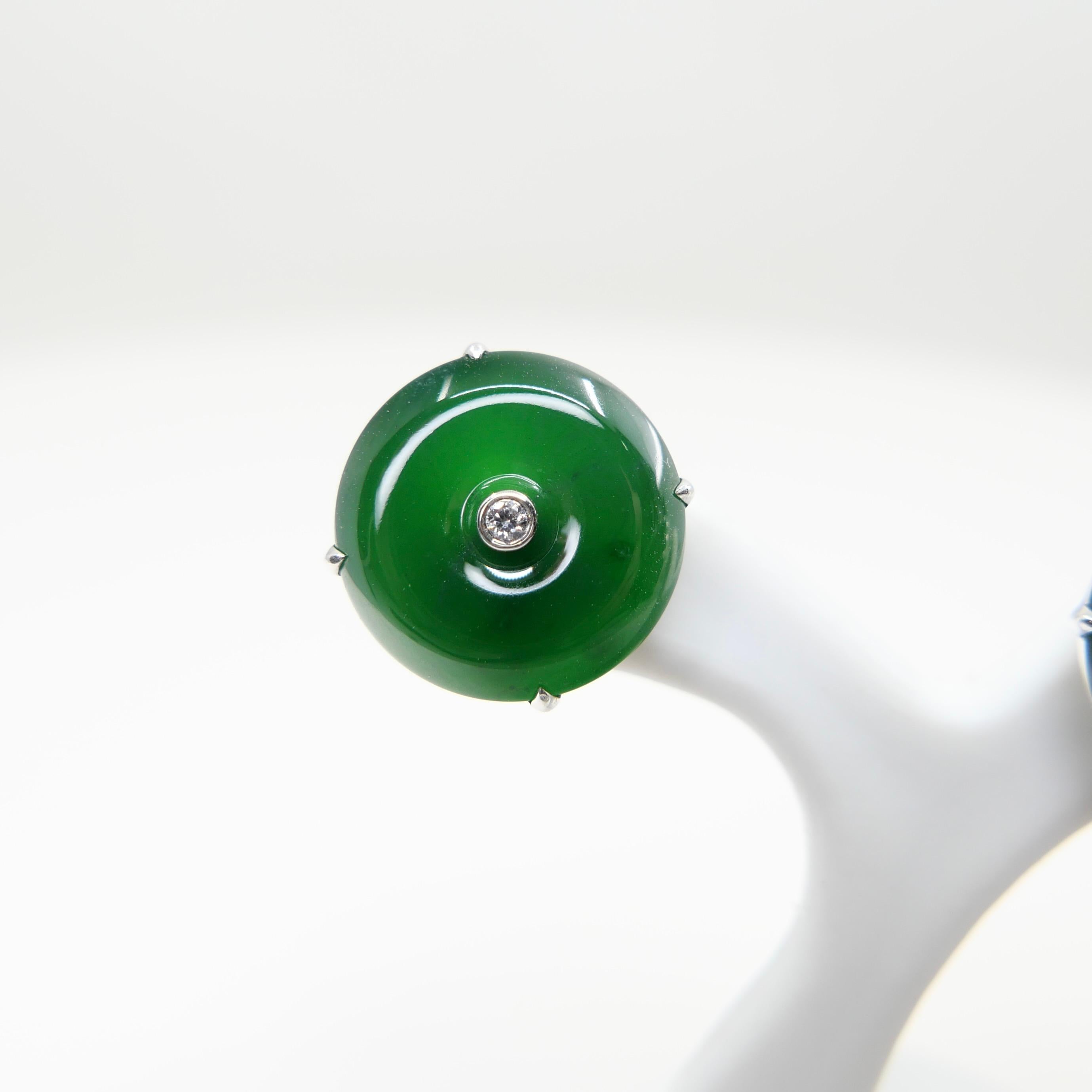 Clous d'oreilles en jade naturel certifié et diamants. Couleur verte impériale véritable en vente 6