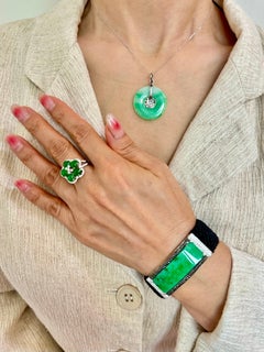Certified Natural Jade Cluster & Diamond Cocktail Ring. Glowing Imperial Green.
