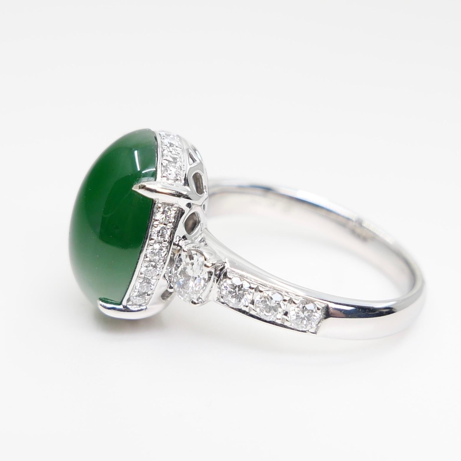 Certified Natural Jade, & Diamond Cocktail Ring. Best Imperial Green! For Sale 5