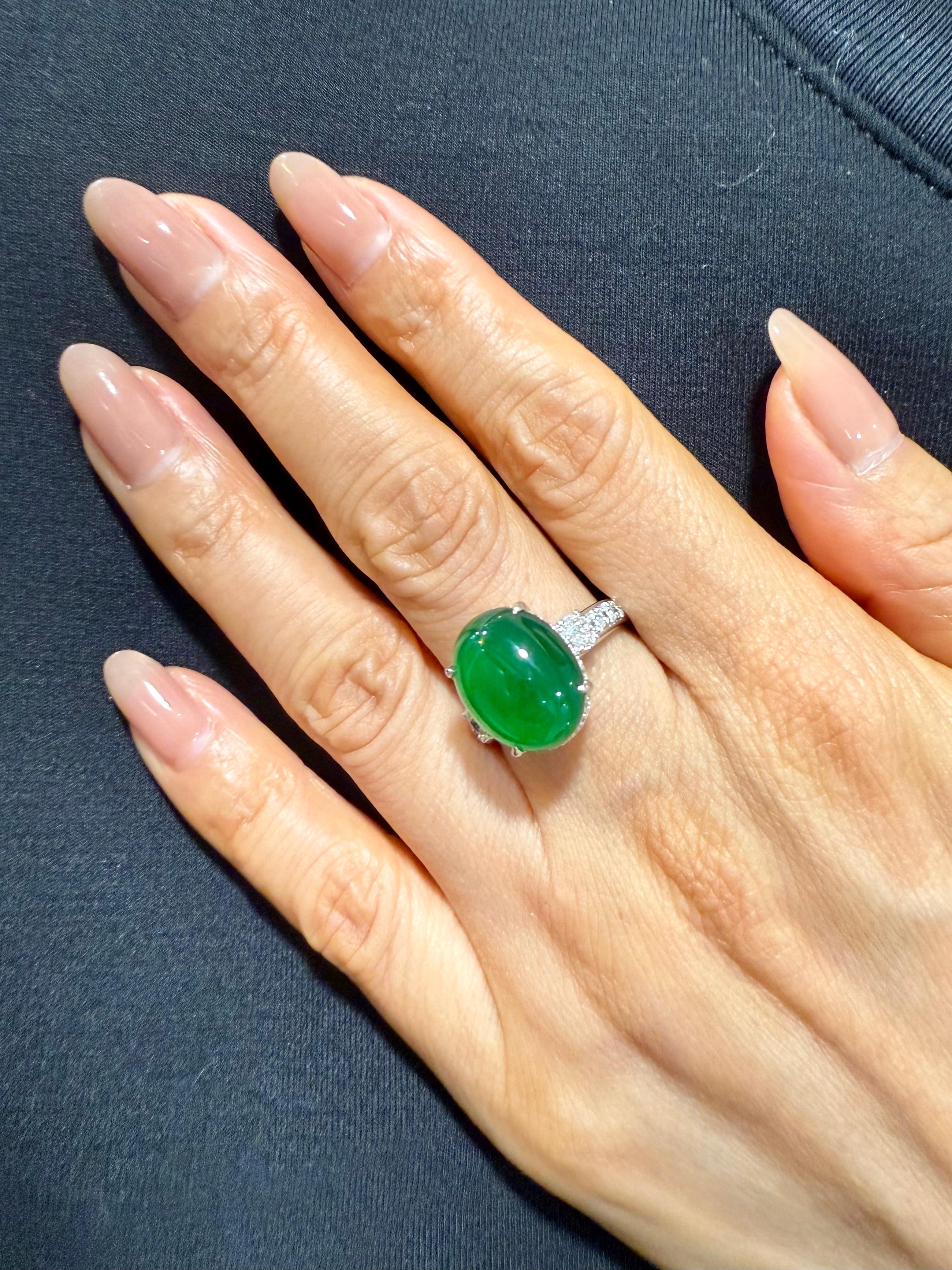 Certified Natural Jade, & Diamond Cocktail Ring. Best Imperial Green! For Sale 6