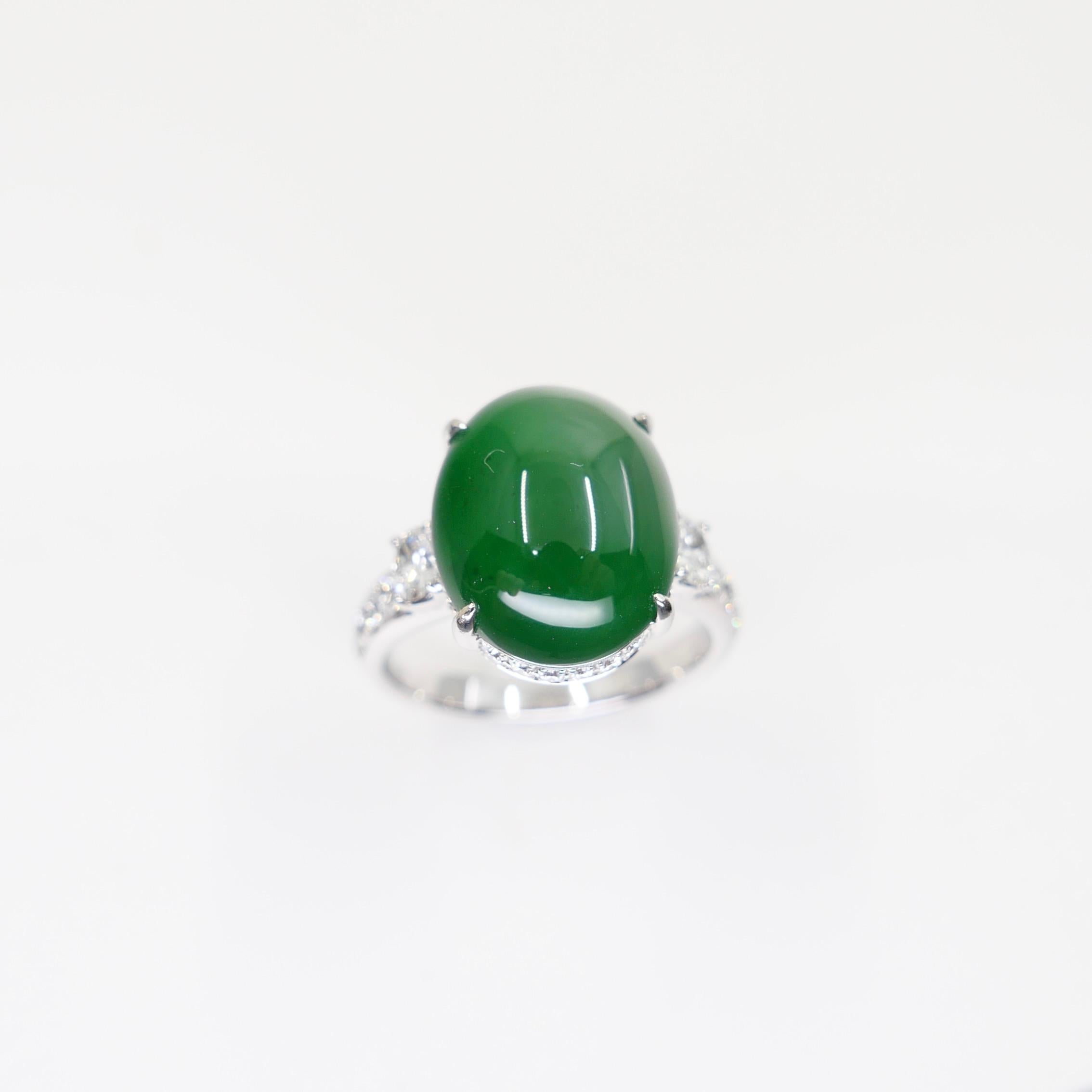 Certified Natural Jade, & Diamond Cocktail Ring. Best Imperial Green! For Sale 8
