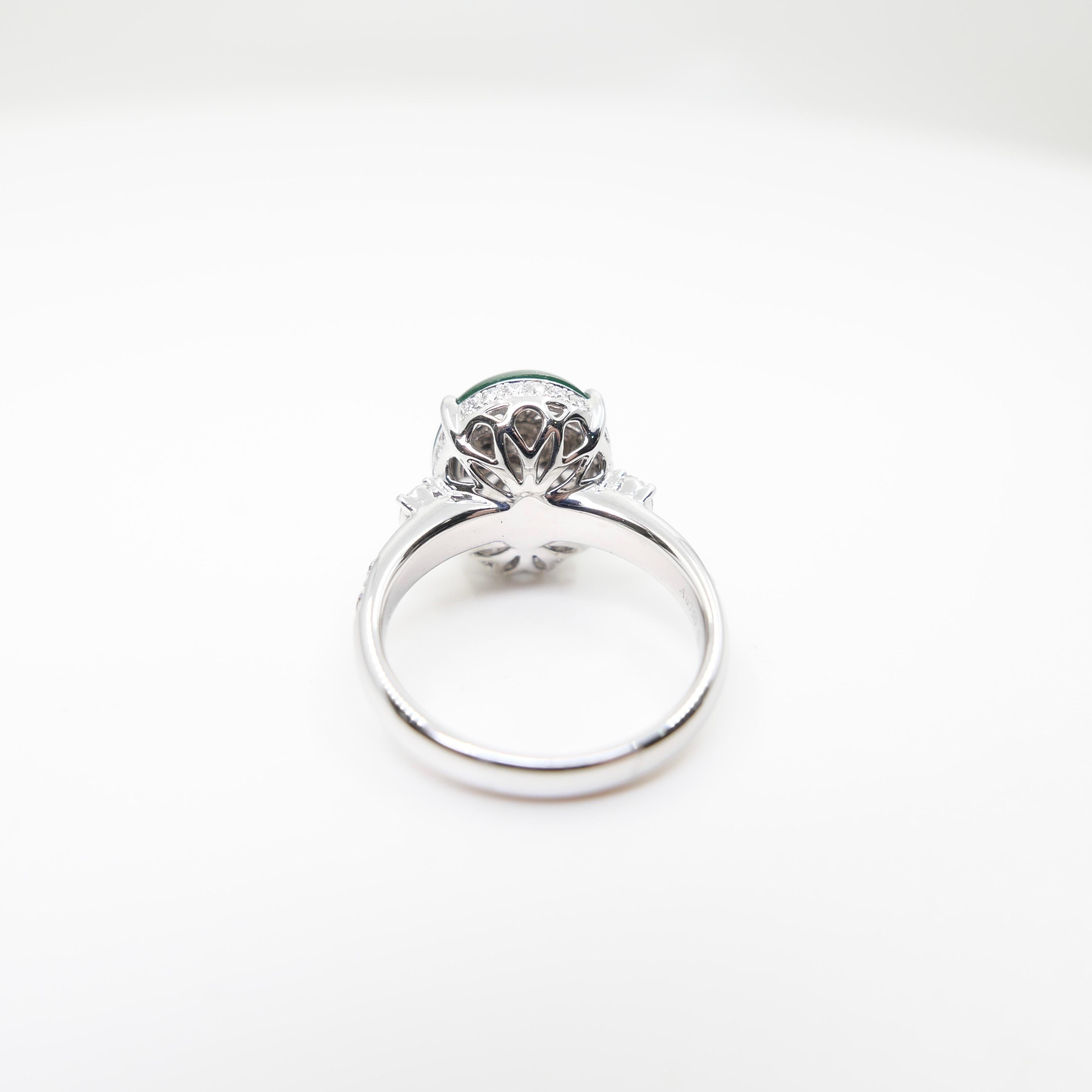 Certified Natural Jade, & Diamond Cocktail Ring. Best Imperial Green! For Sale 10