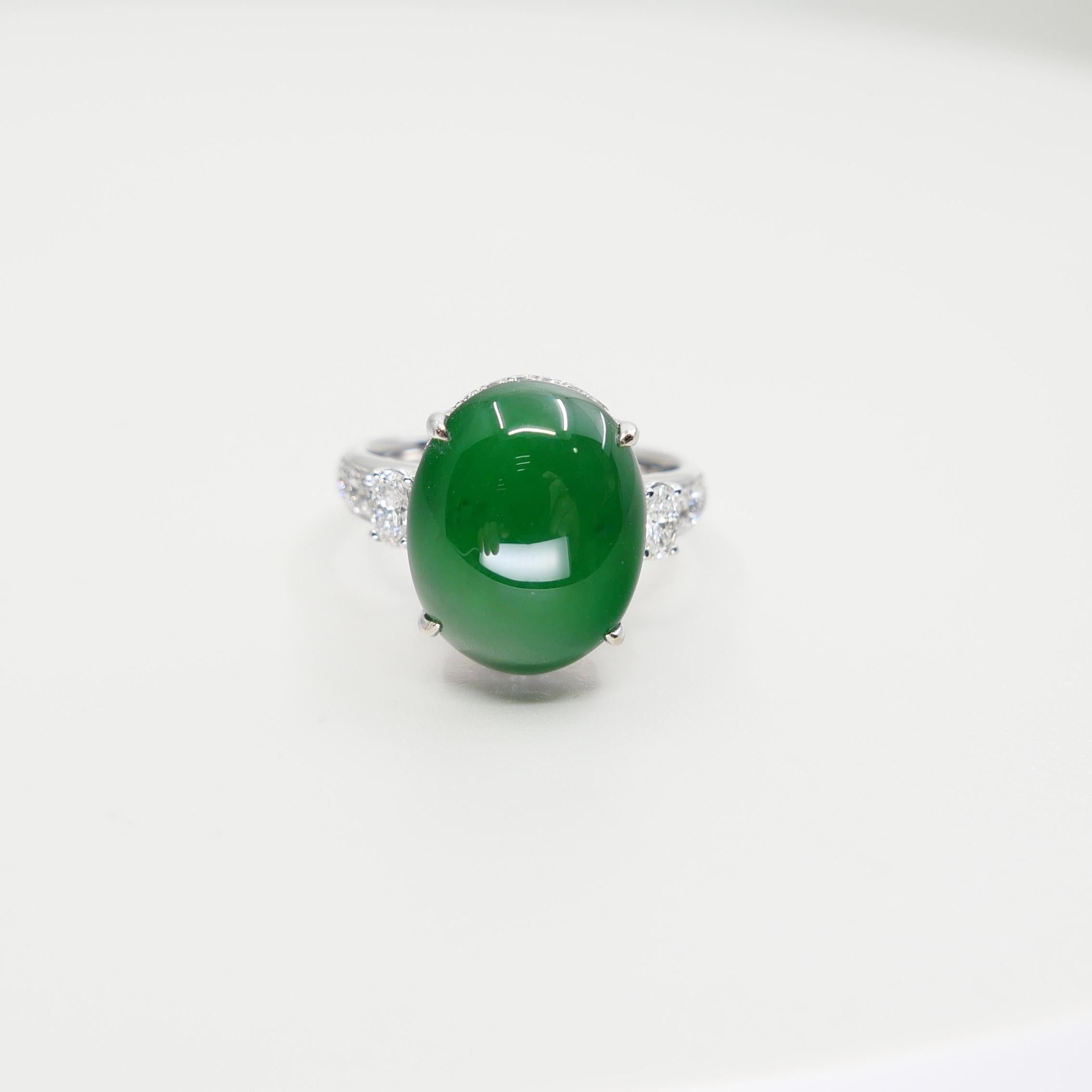 Certified Natural Jade, & Diamond Cocktail Ring. Best Imperial Green! For Sale 12