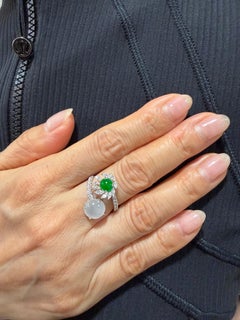 Certified Natural Jade & Diamond Cocktail Ring. Best Imperial Green!