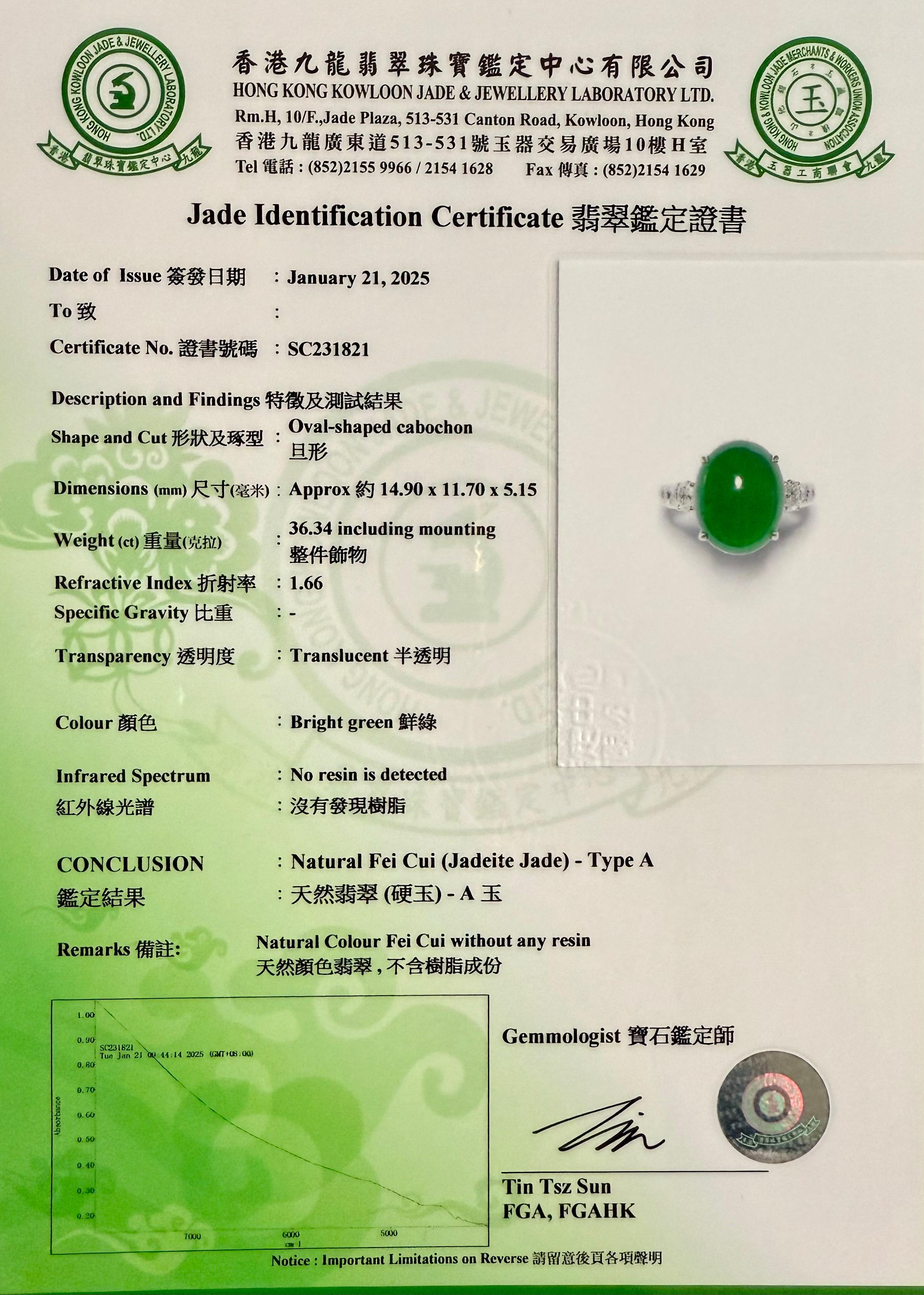 Certified Natural Jade, & Diamond Cocktail Ring. Best Imperial Green! For Sale 15