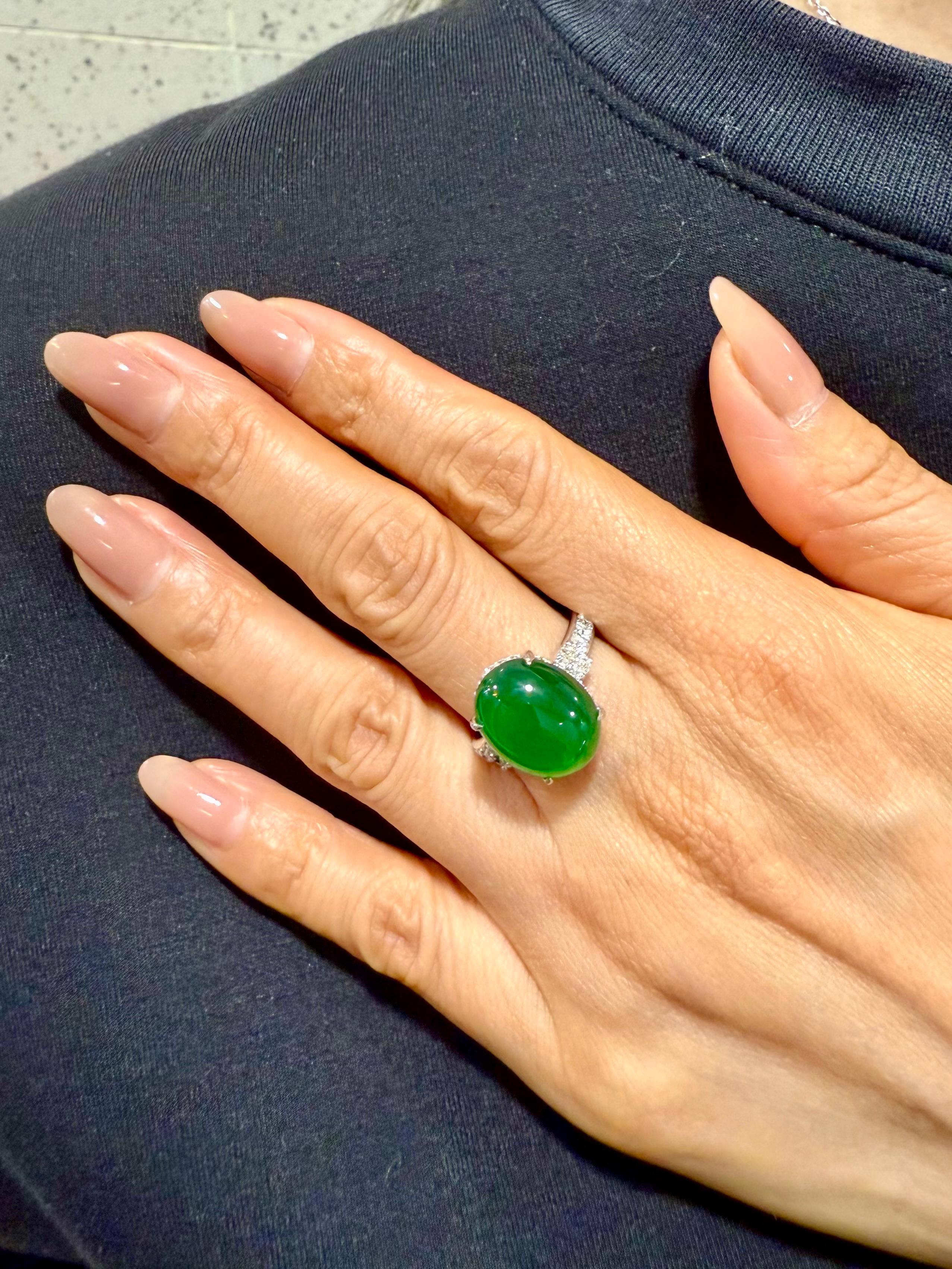 Certified Natural Jade, & Diamond Cocktail Ring. Best Imperial Green! For Sale 4