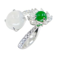 Certified Natural Jade & Diamond Cocktail Ring. Best Imperial Green!