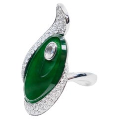 Anillo de cóctel de jade natural certificado y diamantes. ¡El mejor Imperial Green!