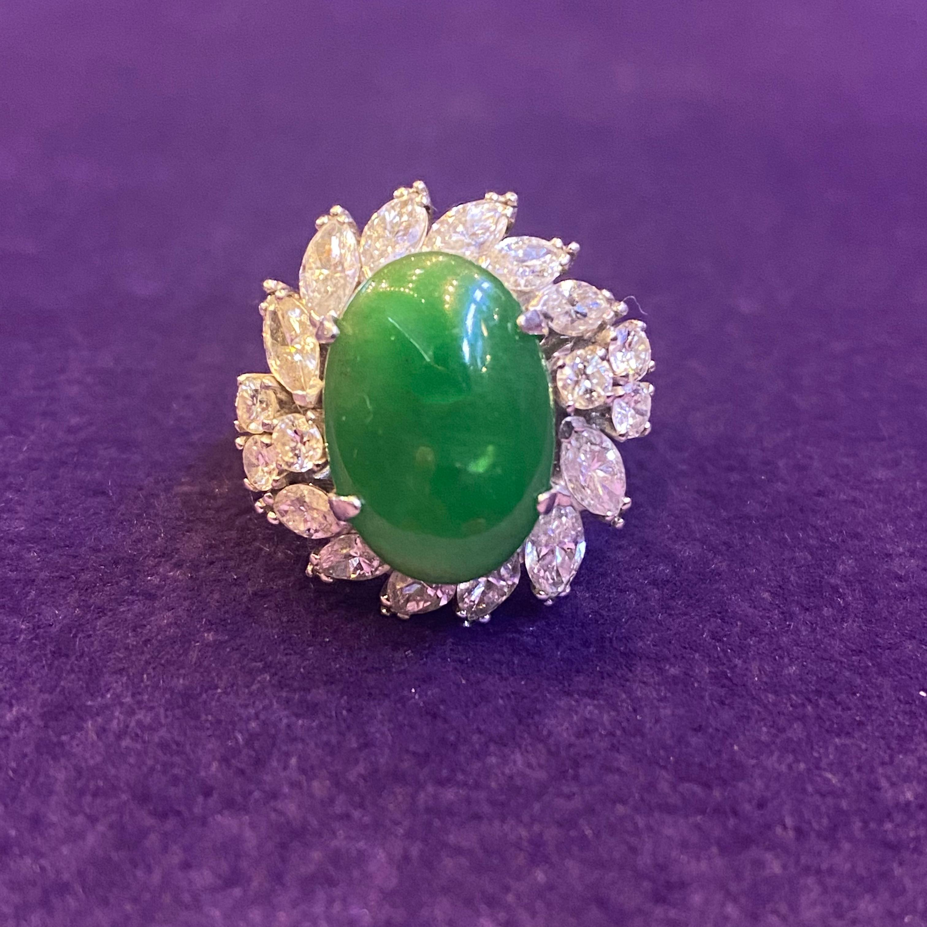 Women's Certified Natural Jade & Diamond Cocktail Ring For Sale