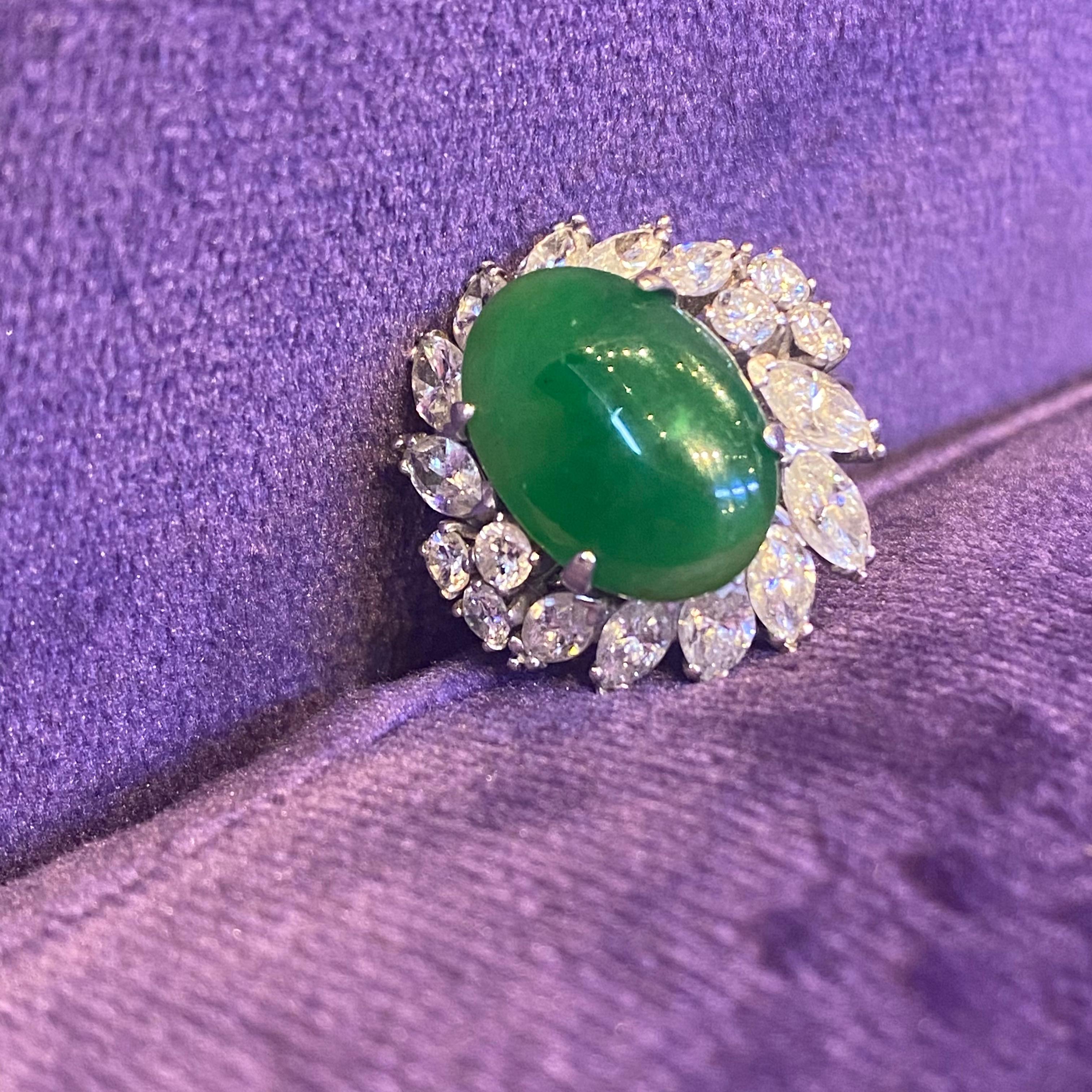 Certified Natural Jade & Diamond Cocktail Ring For Sale 1