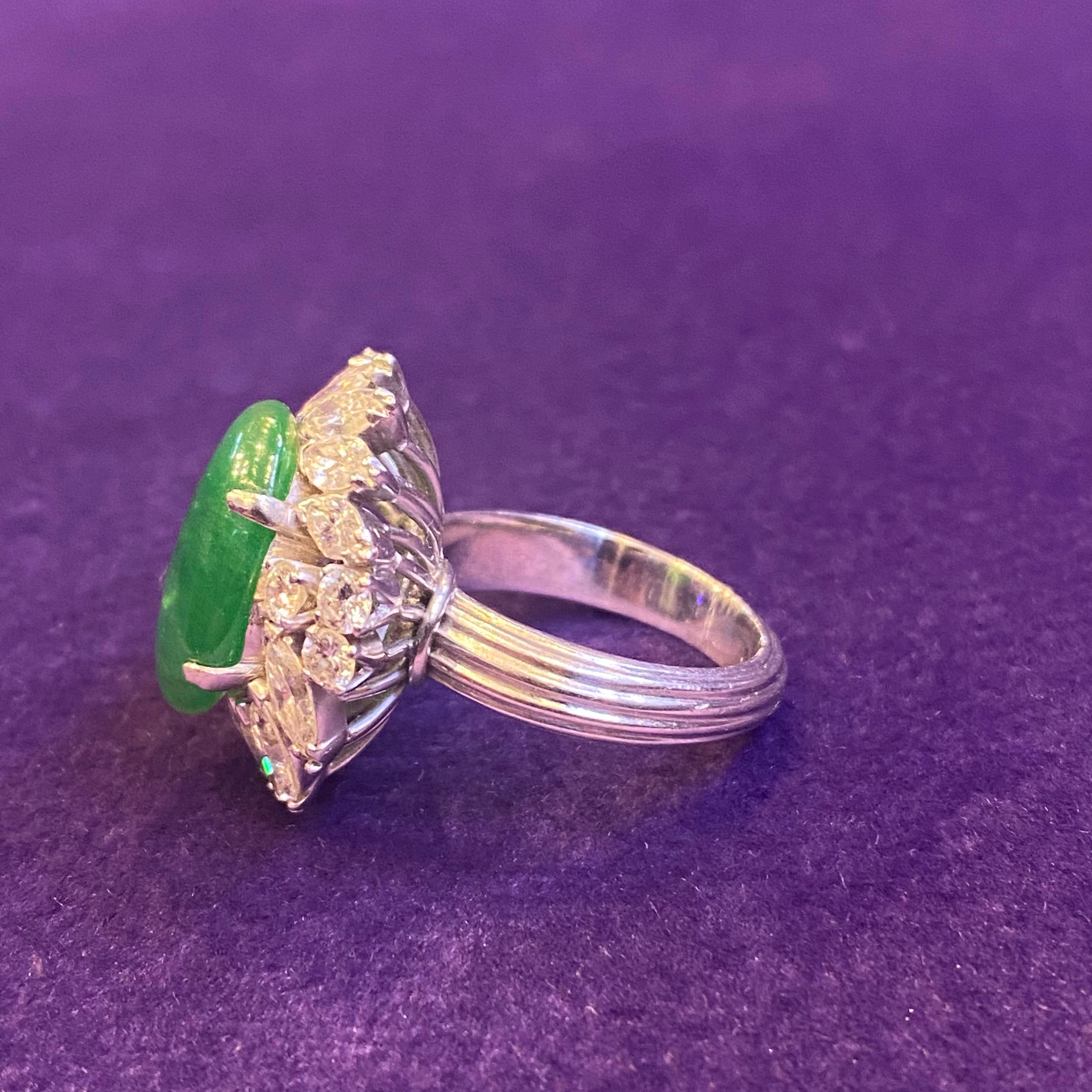 Certified Natural Jade & Diamond Cocktail Ring For Sale 2