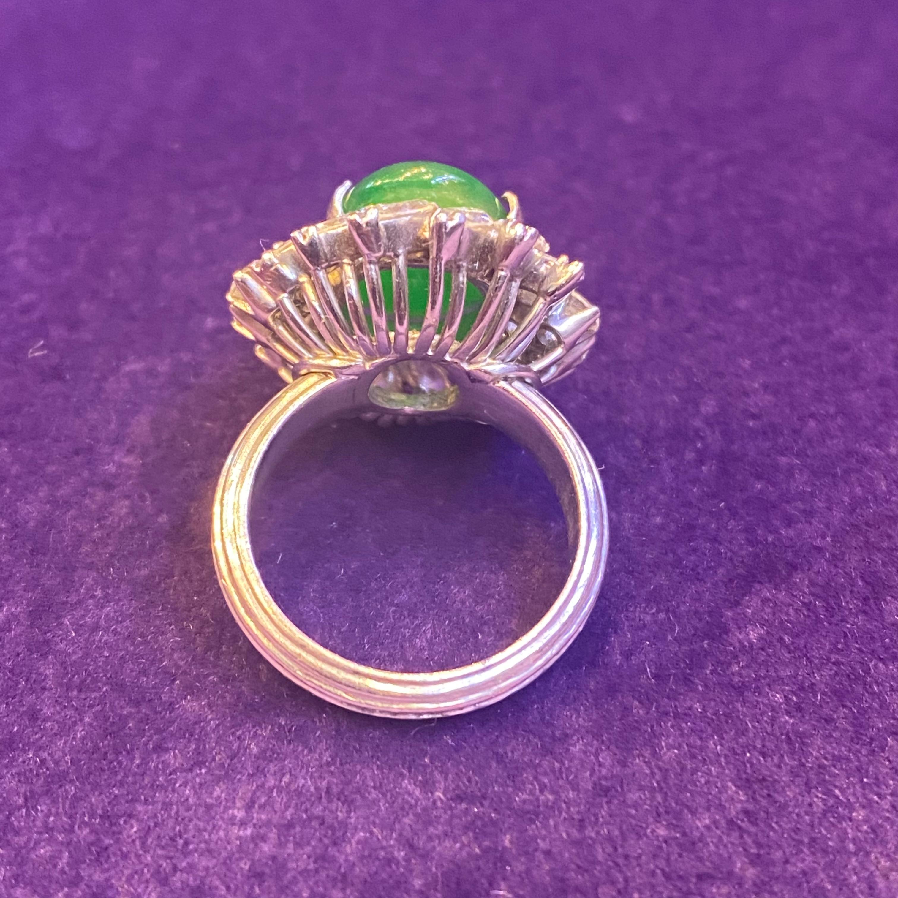 Certified Natural Jade & Diamond Cocktail Ring For Sale 3