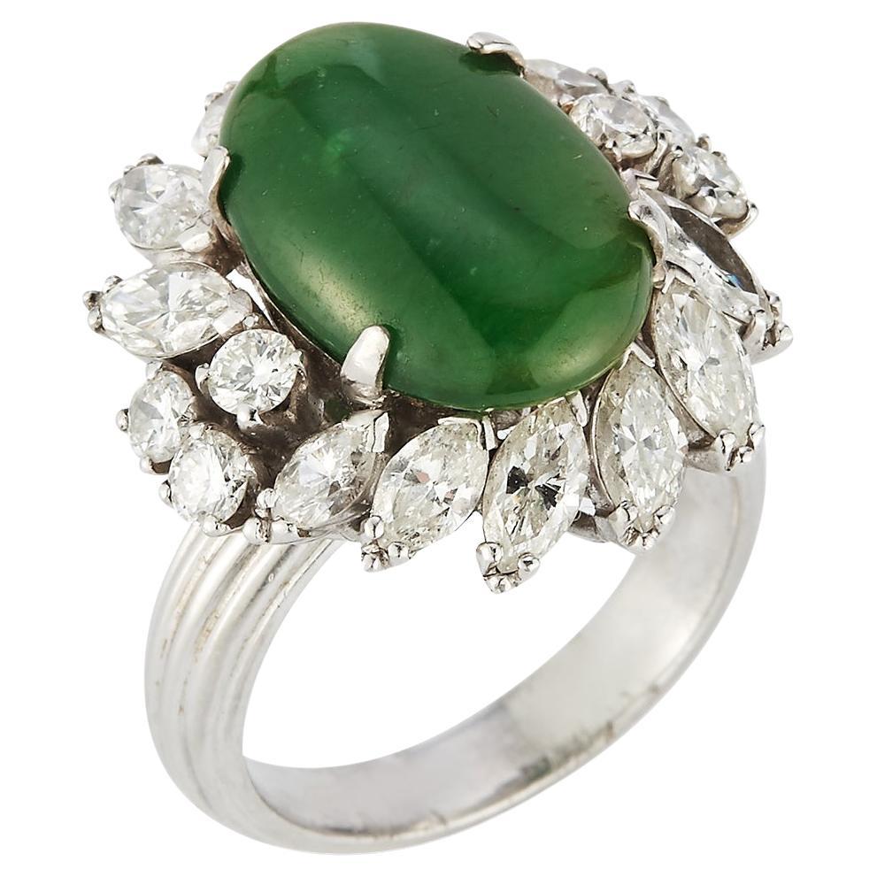 Certified Natural Jade & Diamond Cocktail Ring For Sale