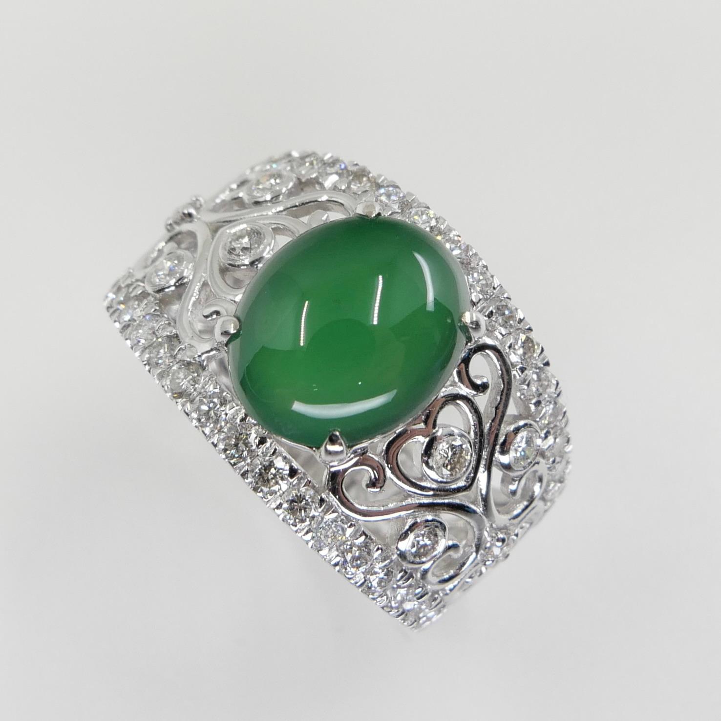 Certified Natural Jade and Diamond Cocktail Ring, Imperial Green with ...