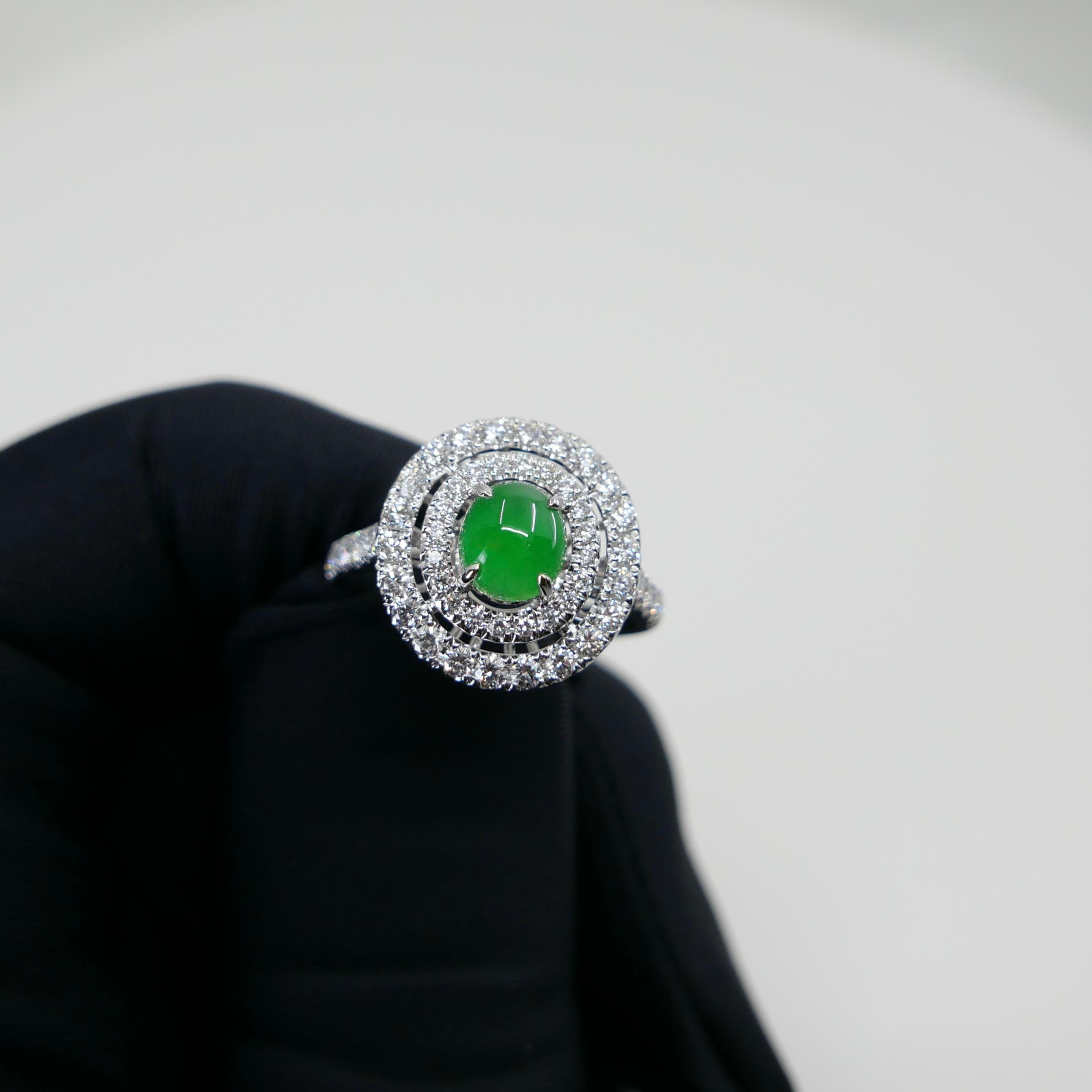 Certified Natural Jade & Diamond Cocktail Ring, Intense Apple Green Color. For Sale 5