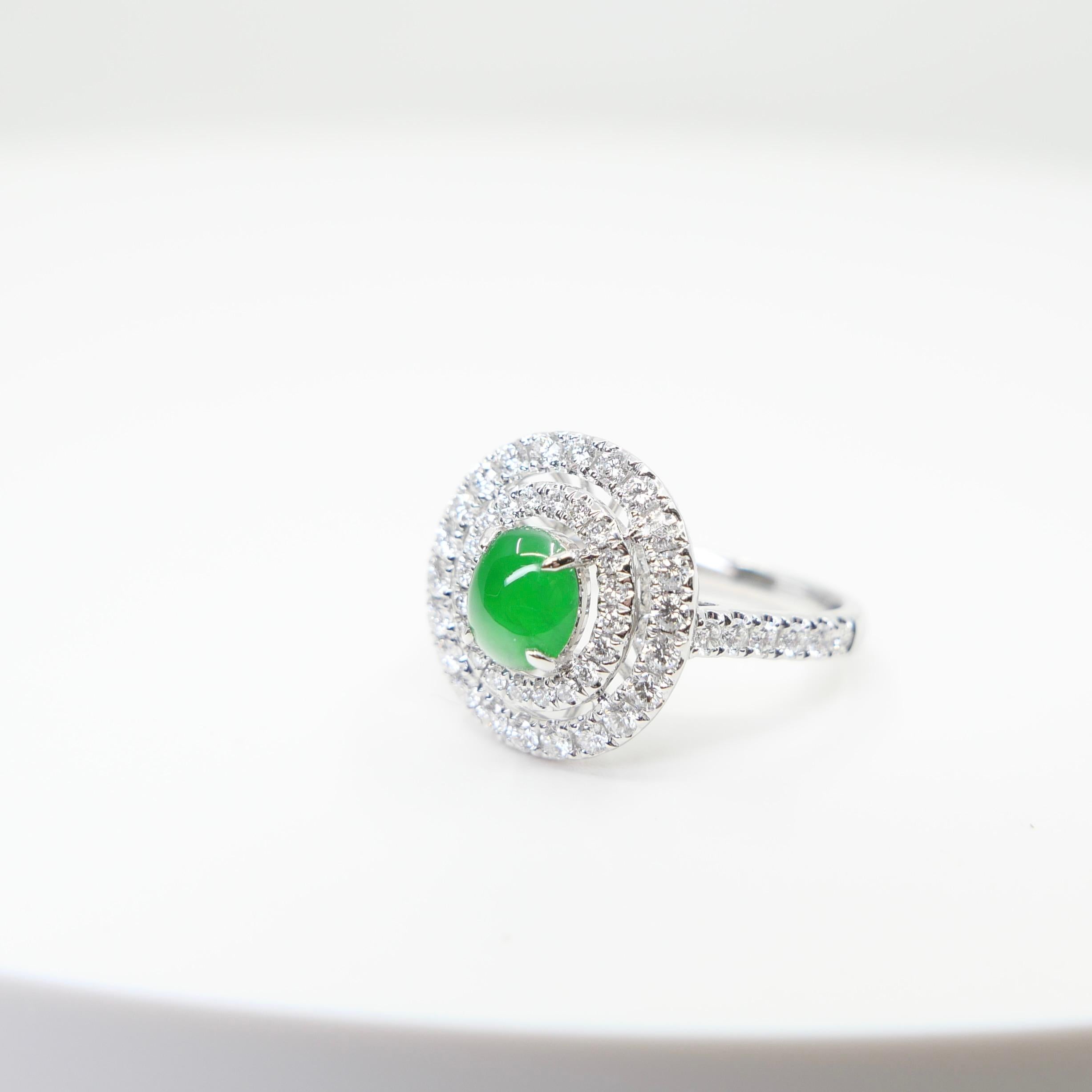 Certified Natural Jade & Diamond Cocktail Ring, Intense Apple Green Color. For Sale 8