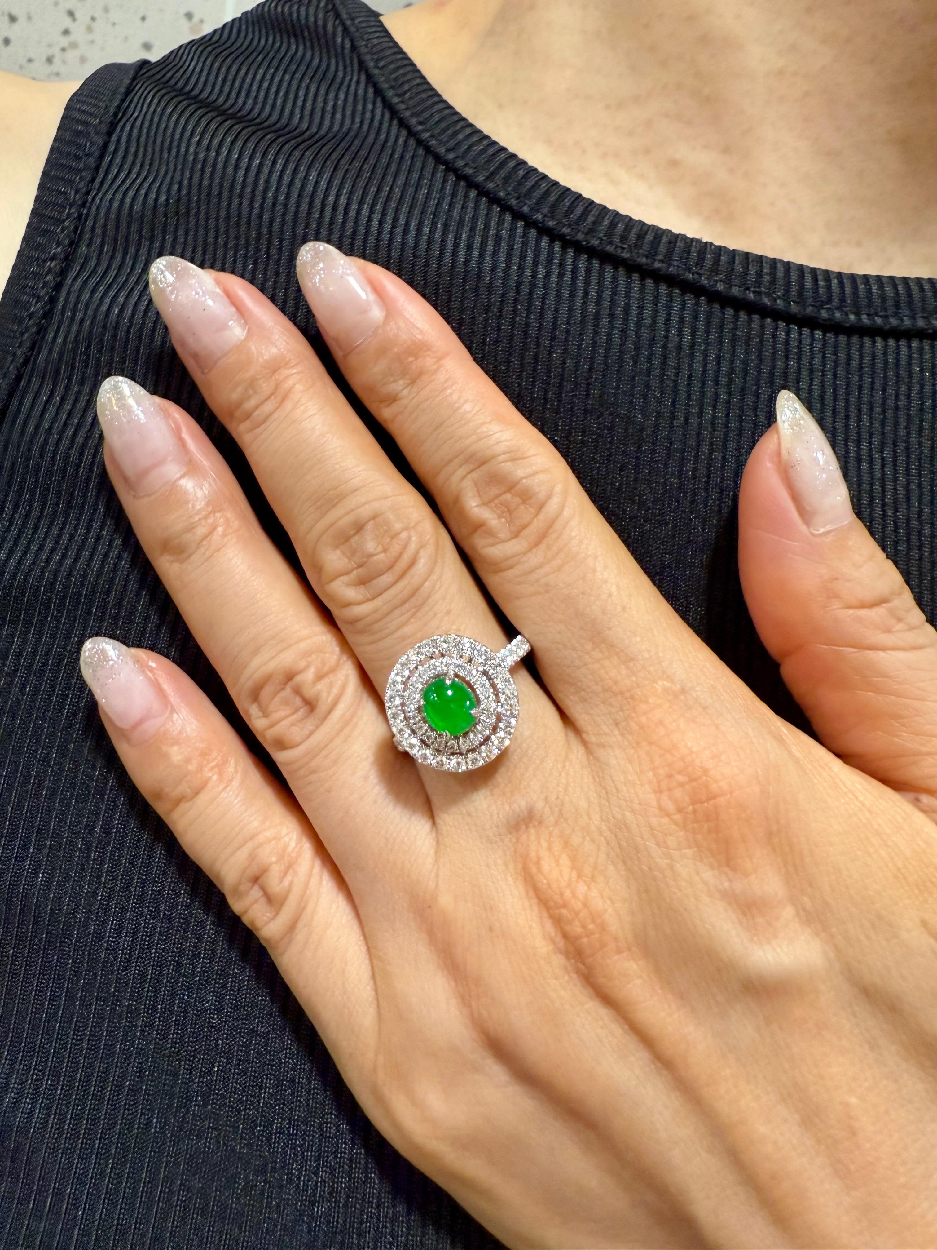 Certified Natural Jade & Diamond Cocktail Ring, Intense Apple Green Color. For Sale 9