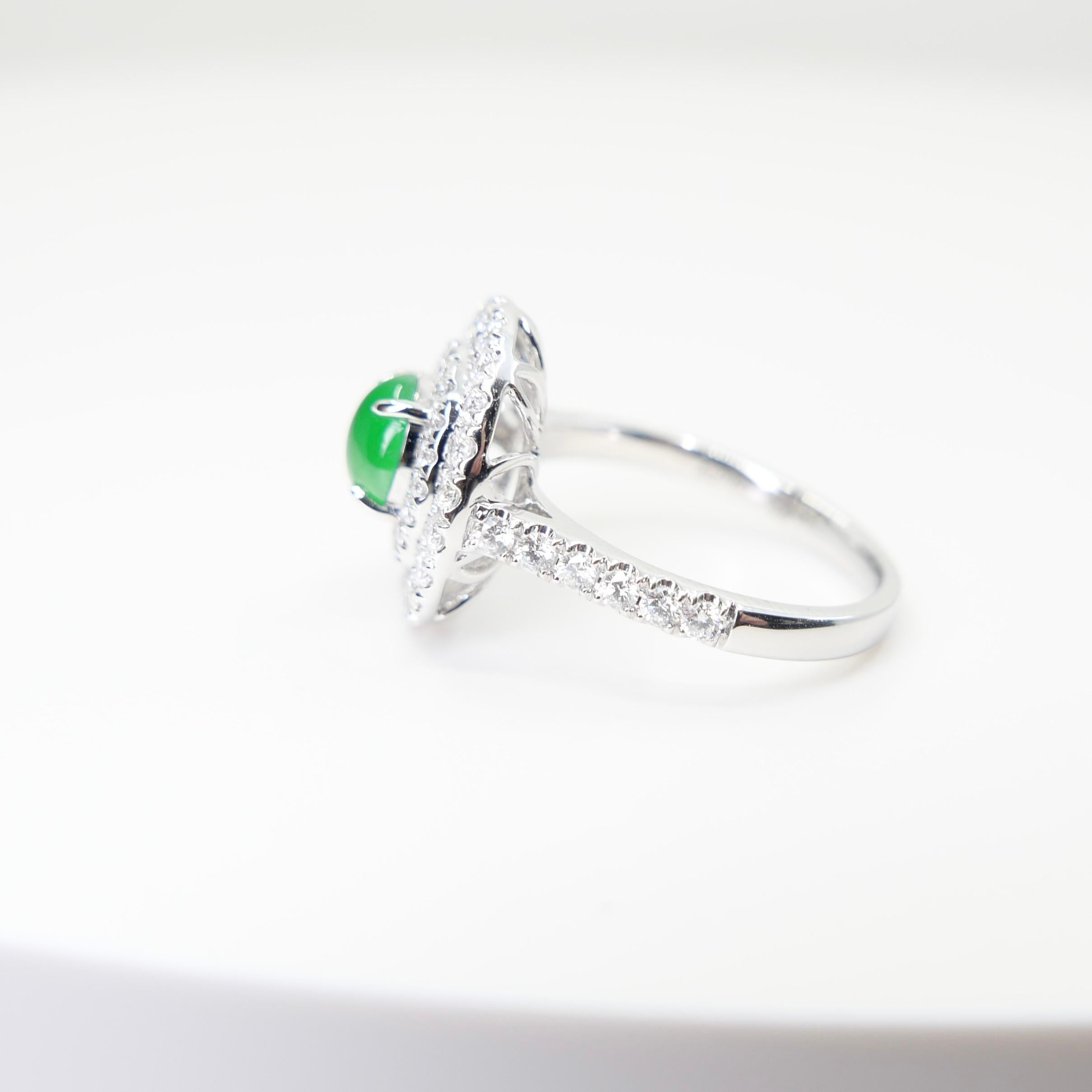 Certified Natural Jade & Diamond Cocktail Ring, Intense Apple Green Color. For Sale 11