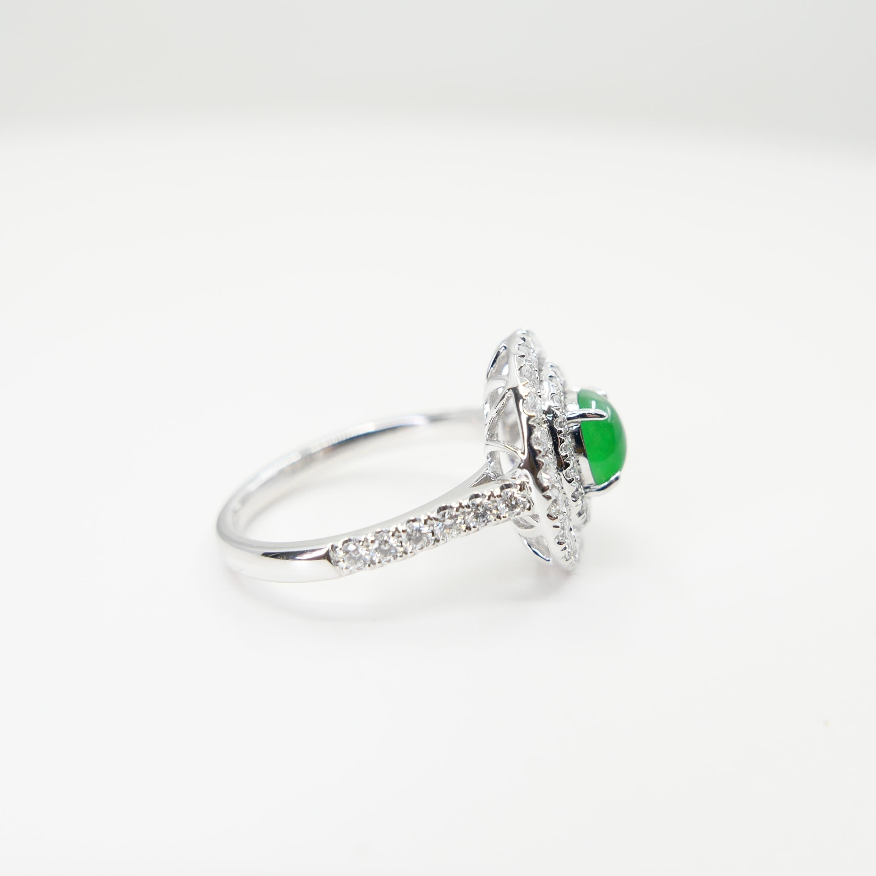 Certified Natural Jade & Diamond Cocktail Ring, Intense Apple Green Color. For Sale 13