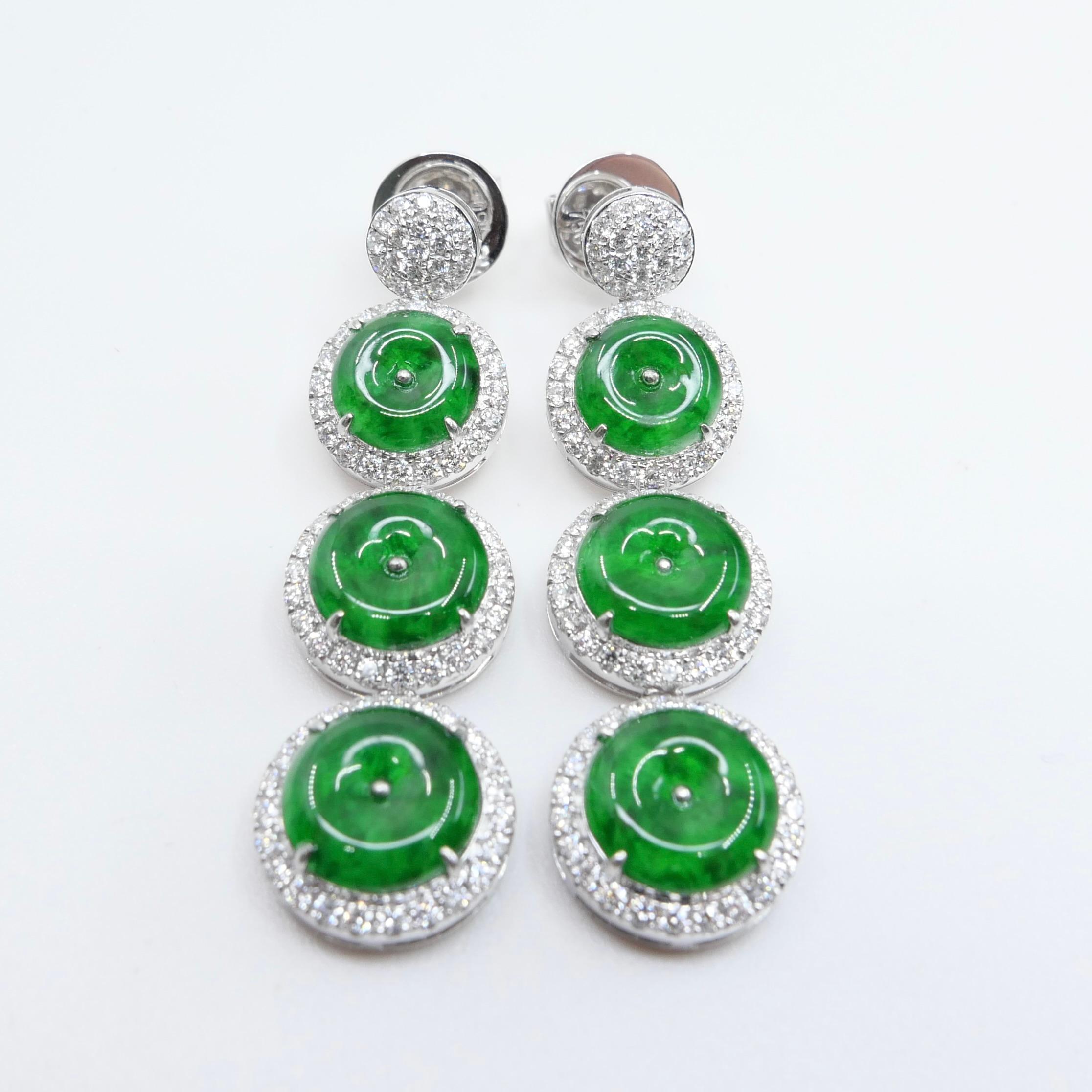 Zertifizierte Tropfenohrringe aus natürlicher Jade und Diamanten. Spinat & kaiserlich-grüne Farbe im Angebot 7