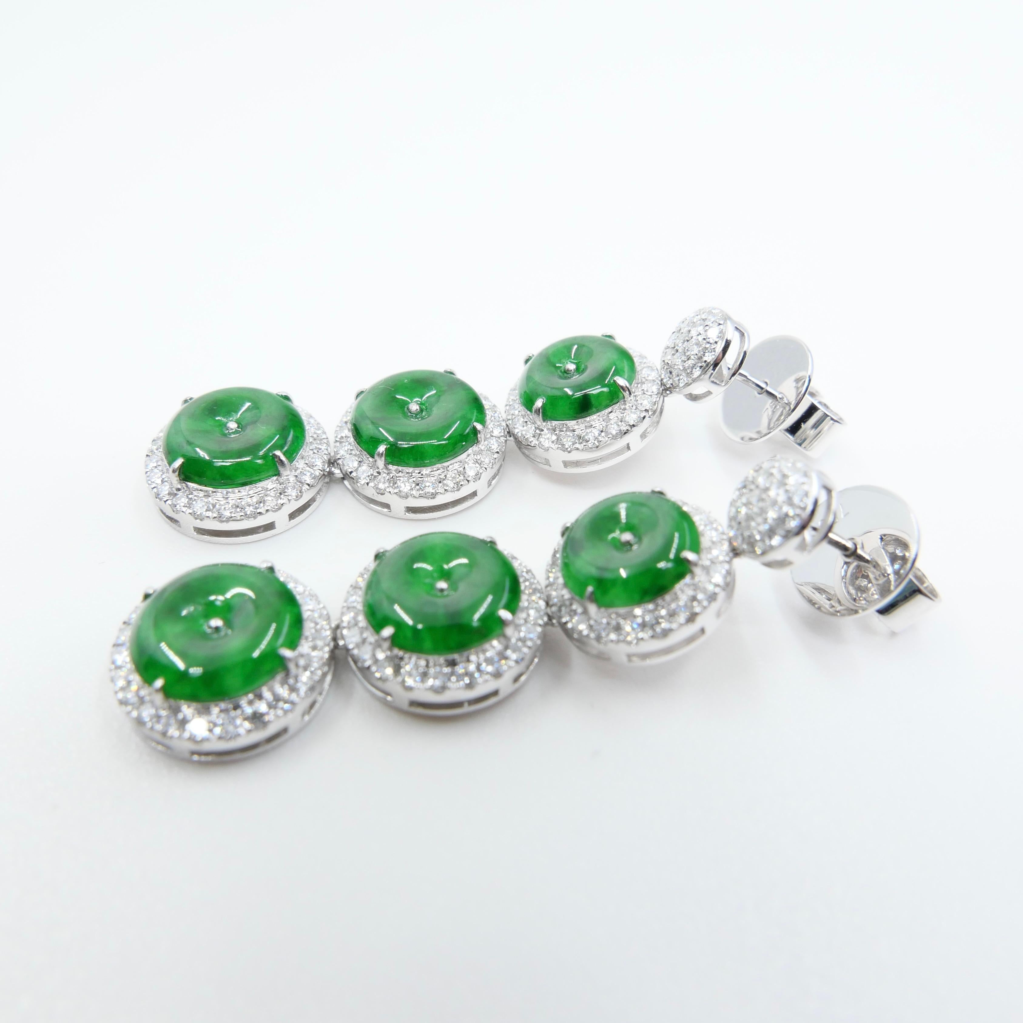 Zertifizierte Tropfenohrringe aus natürlicher Jade und Diamanten. Spinat & kaiserlich-grüne Farbe im Angebot 11